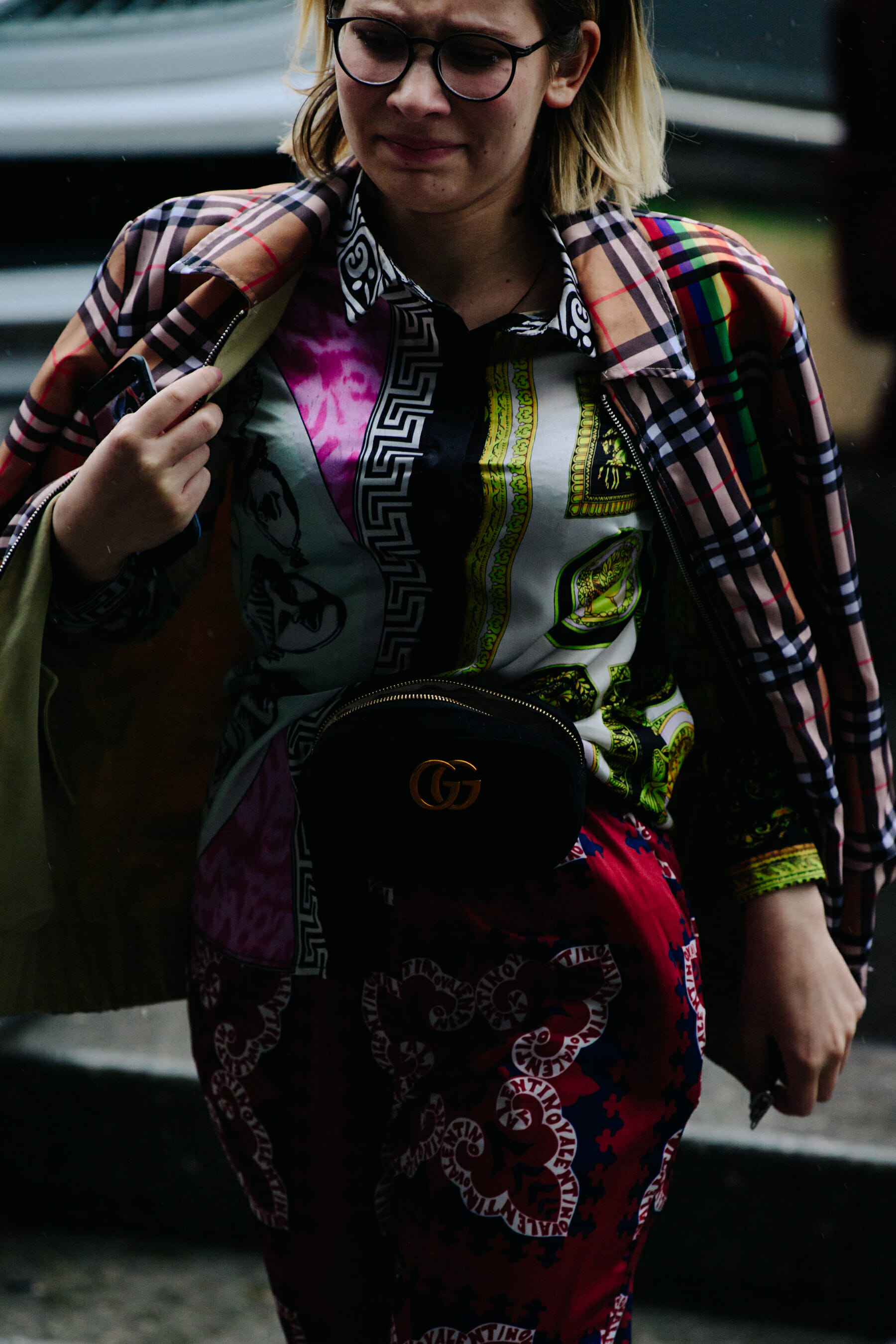 Woman wearing colourful pattern outfit