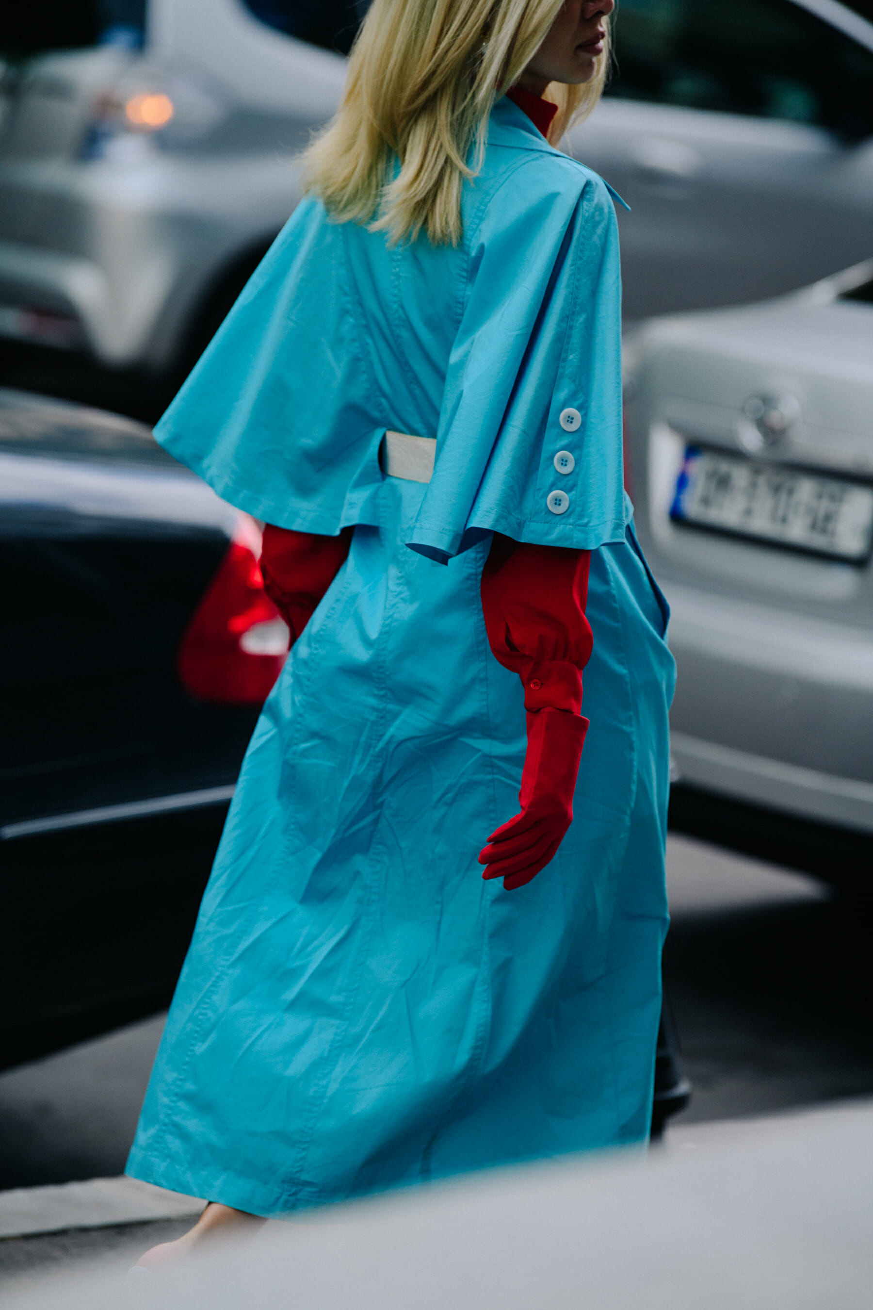 Woman wearing blue coat