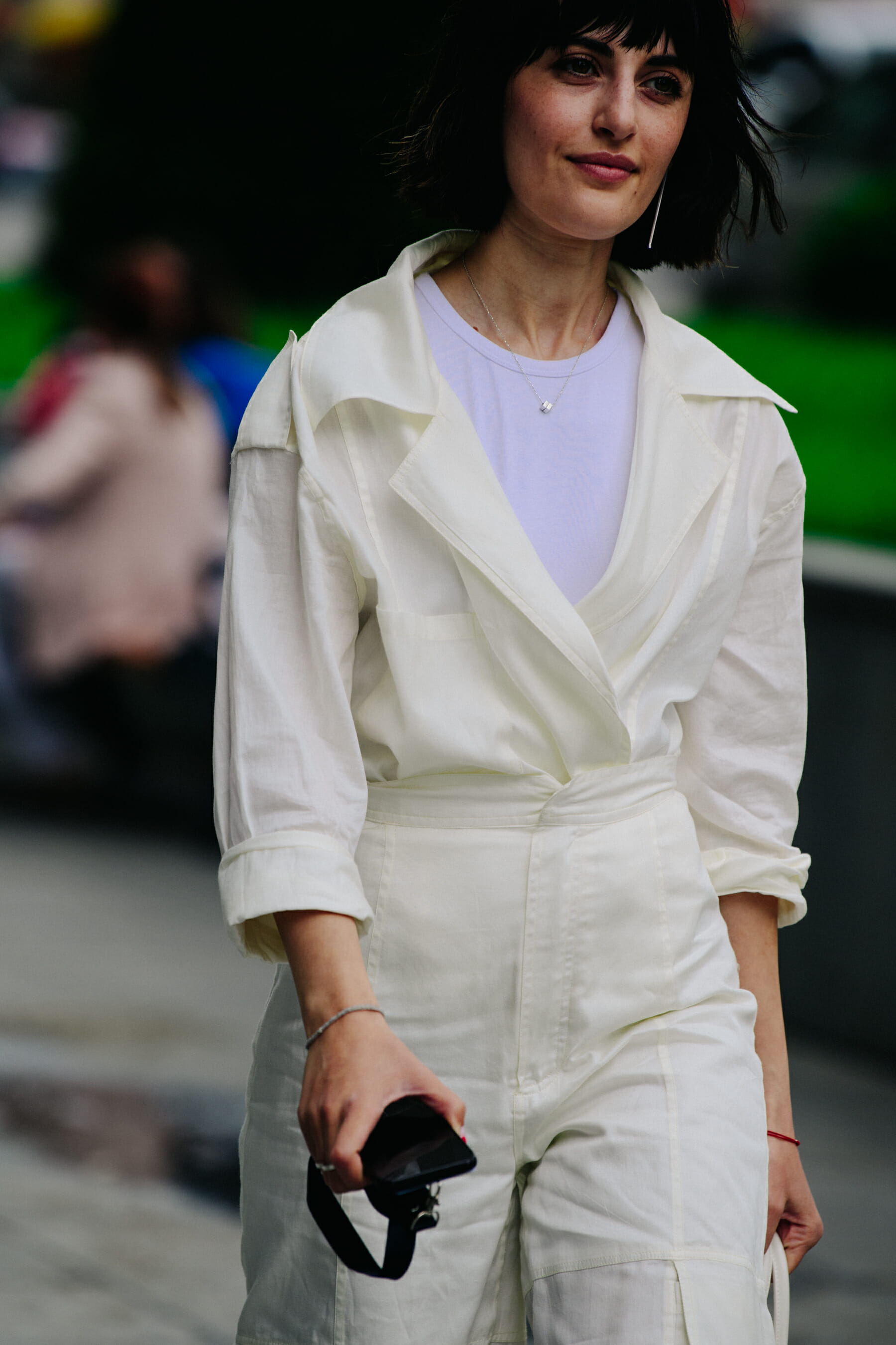 Woman wearing white jumpsuit