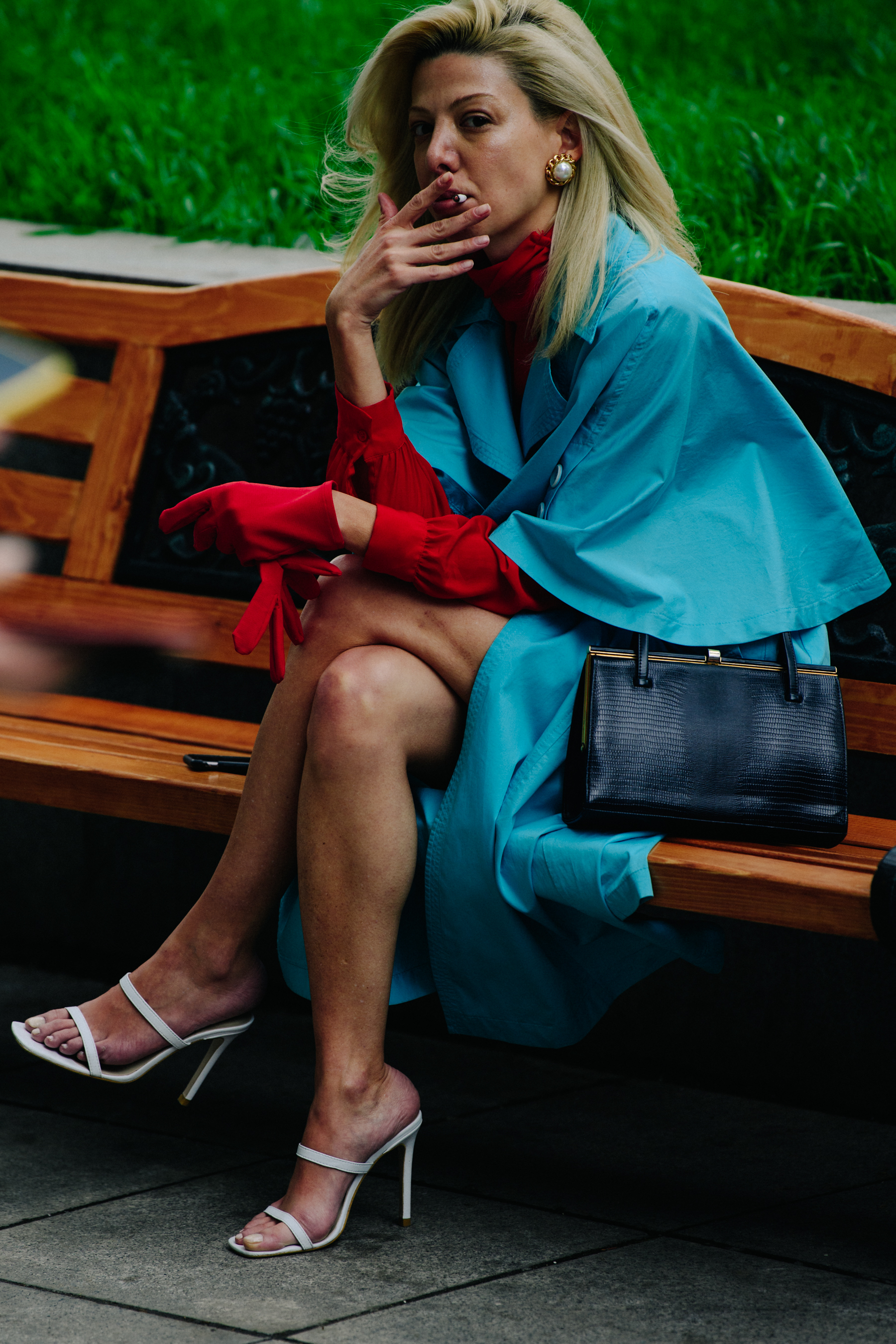 Woman wearing blue coat