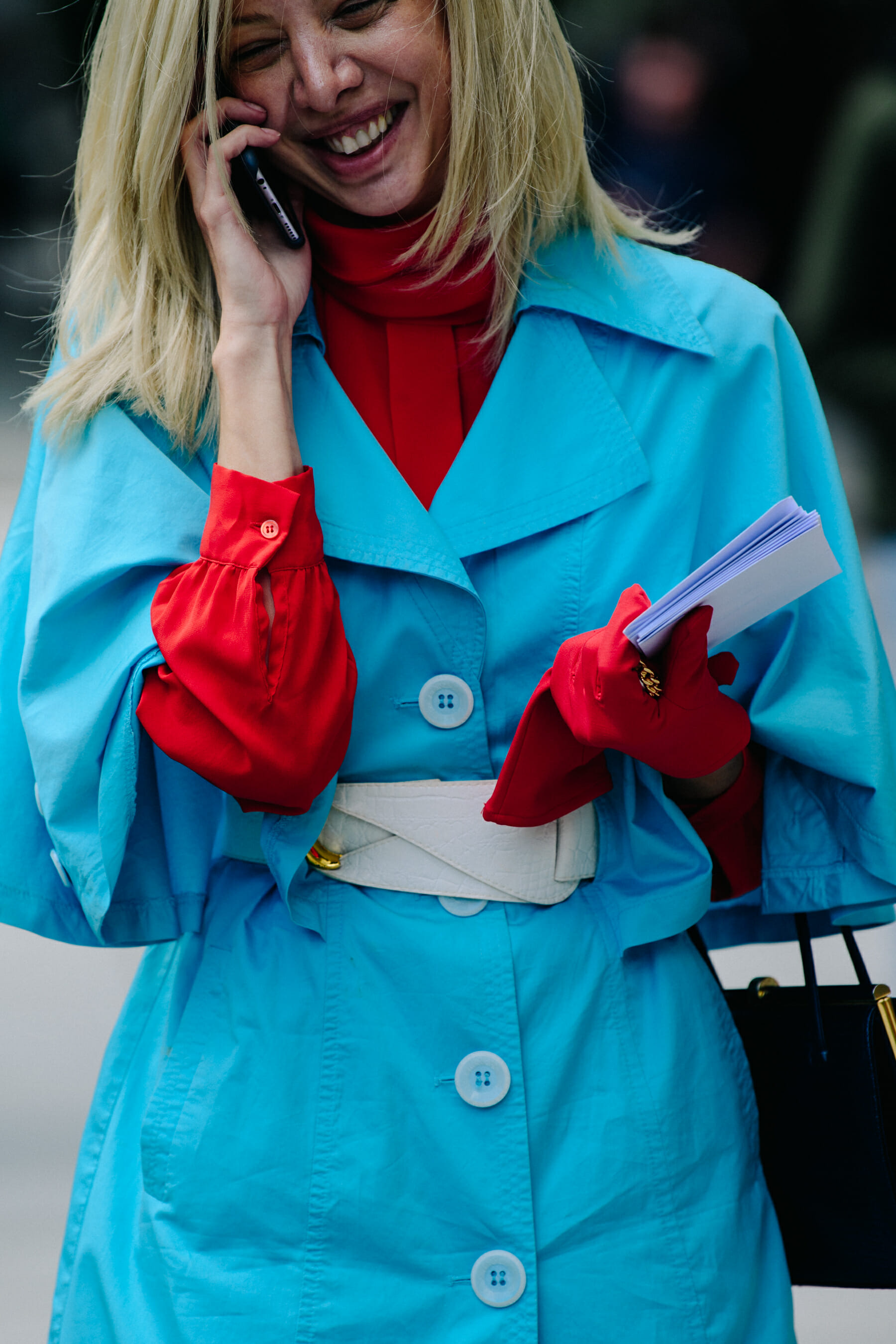 Woman wearing blue coat
