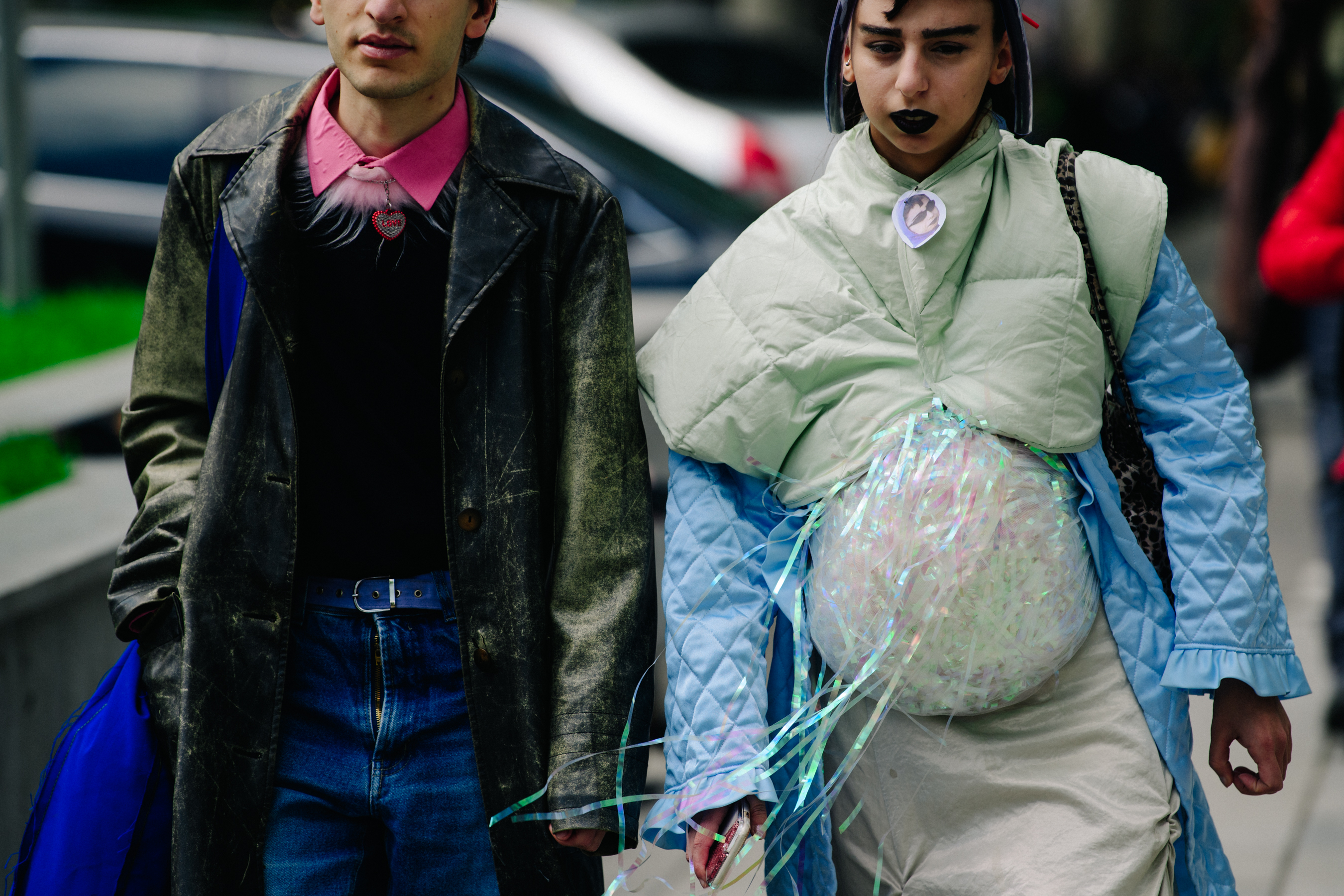 Couple wearing interesting clothing