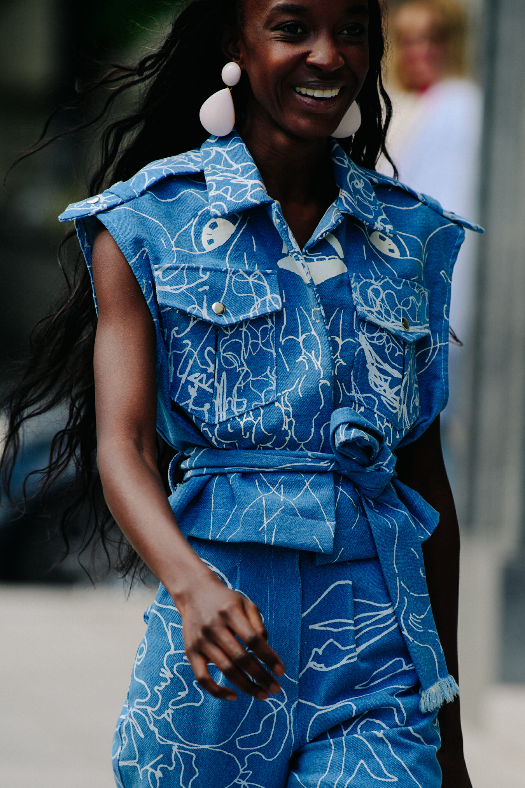 Model wearing denim outfit