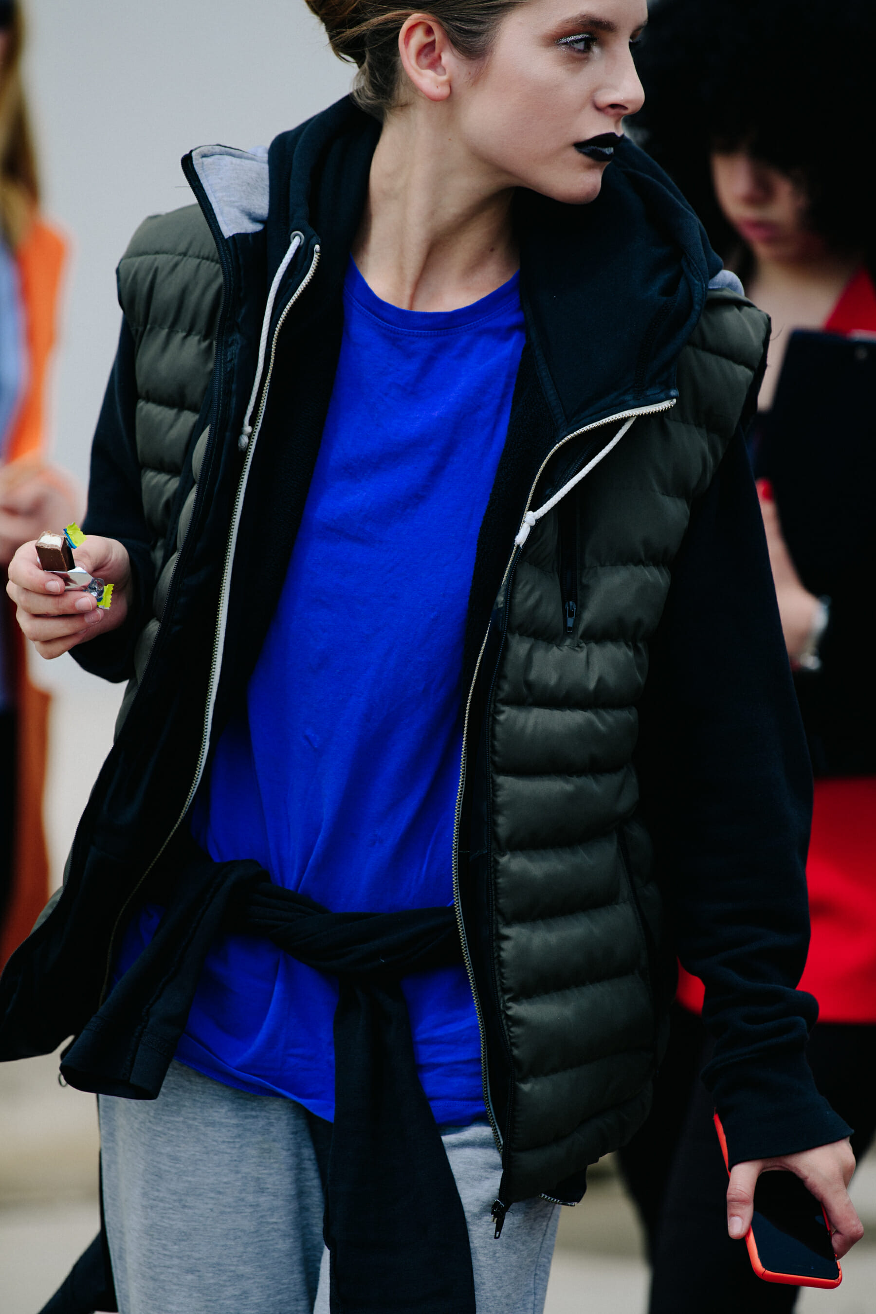 Model wearing blue shirt