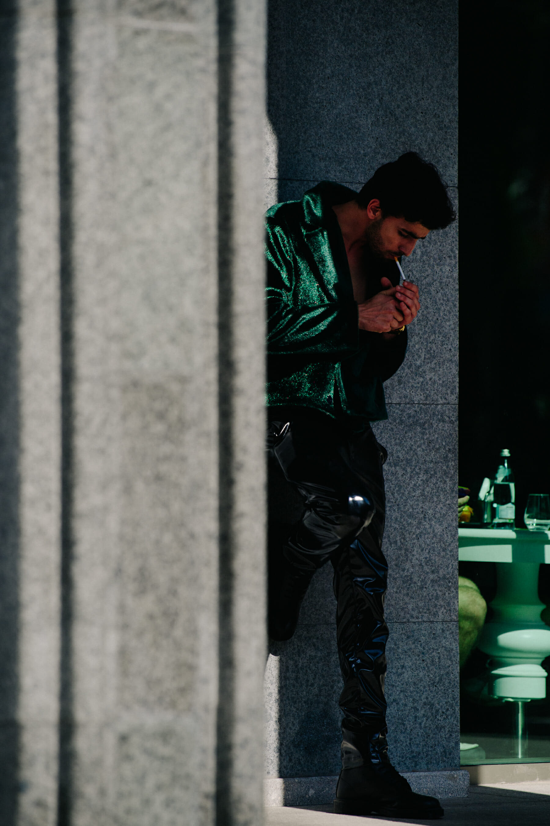 Man wearing green jacket