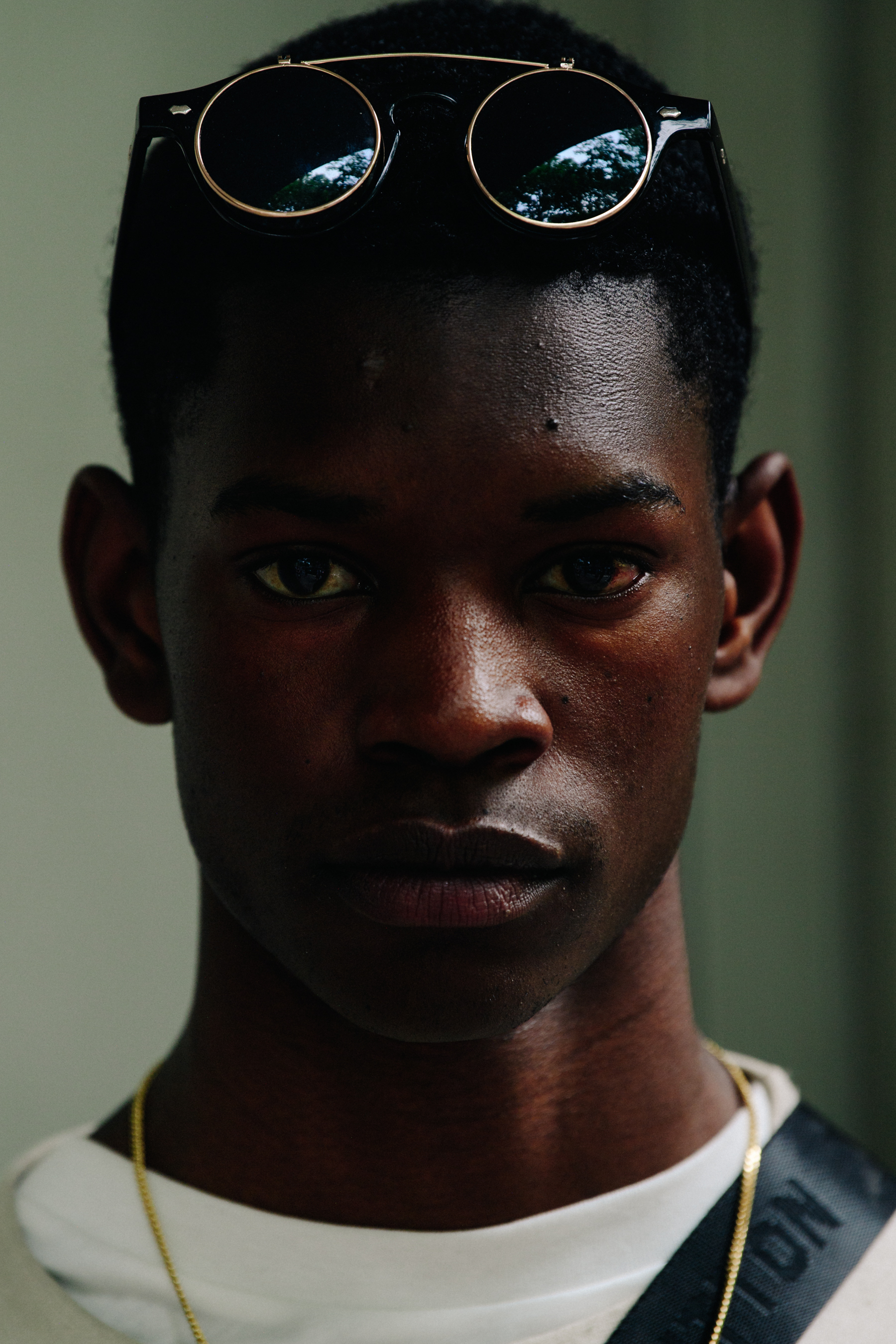 Portrait of model with dark hair