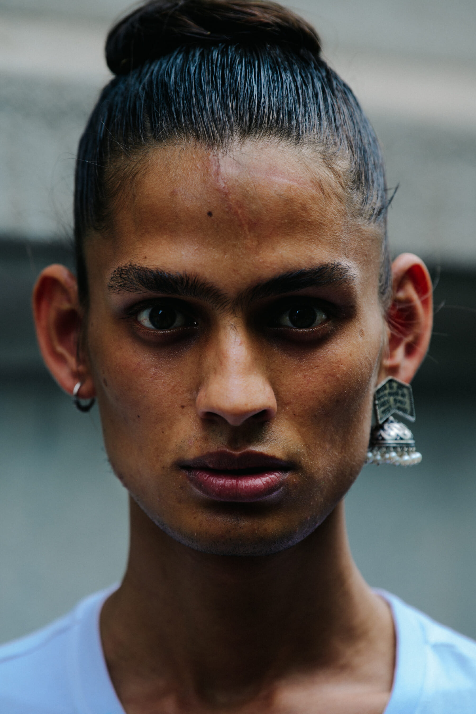 Portrait of model with tied hair