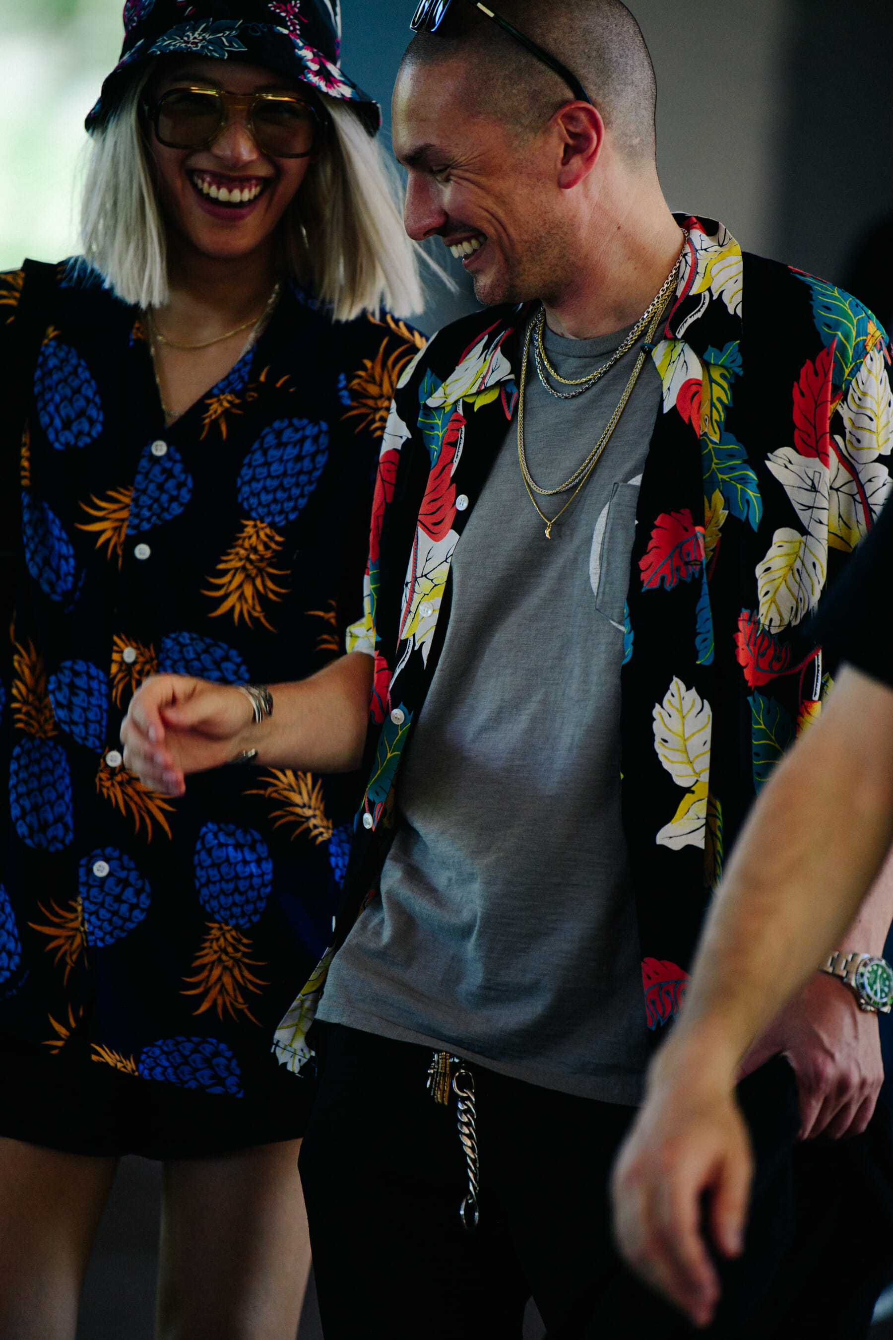 Couple wearing pattern shirts