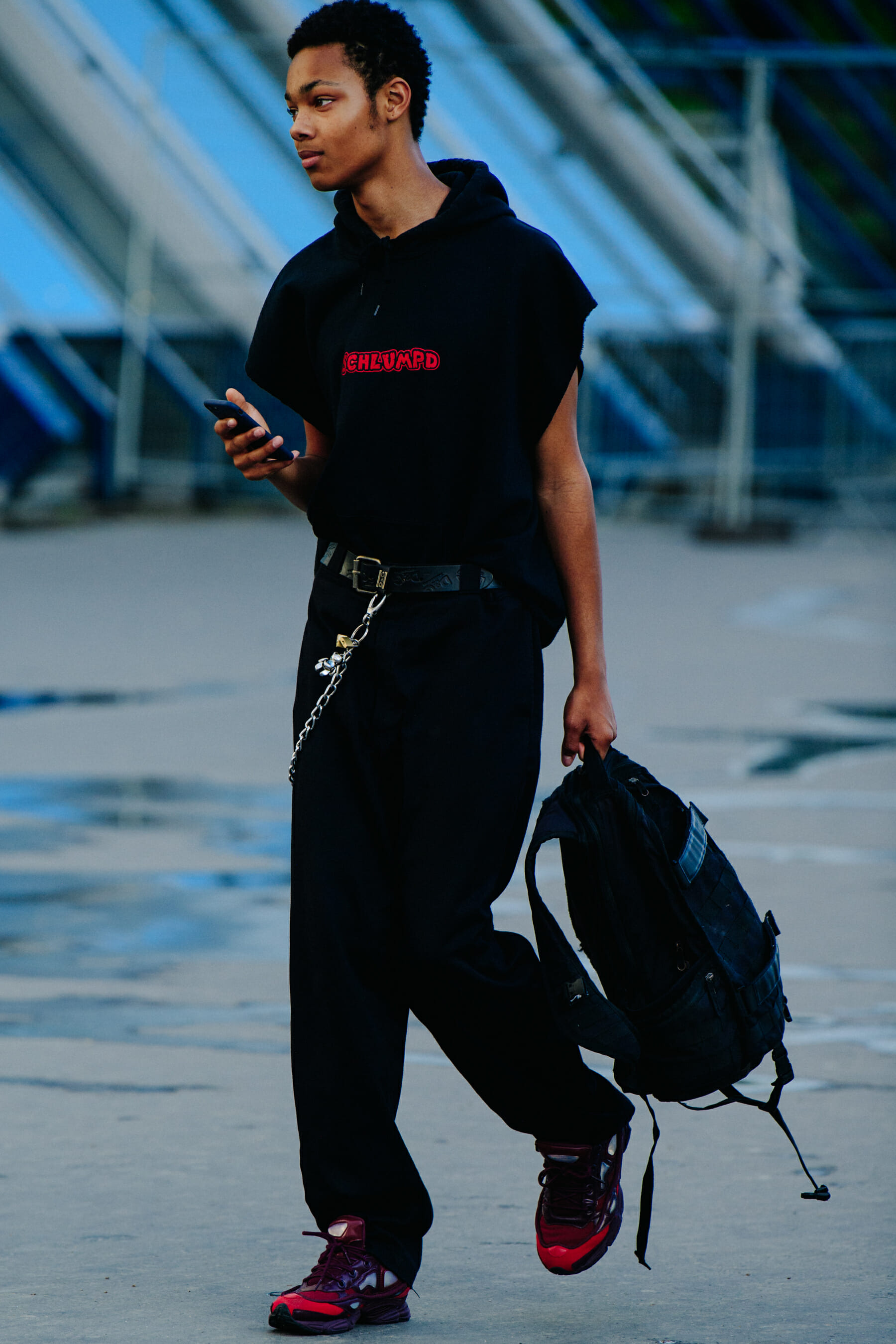 Model wearing black outfit