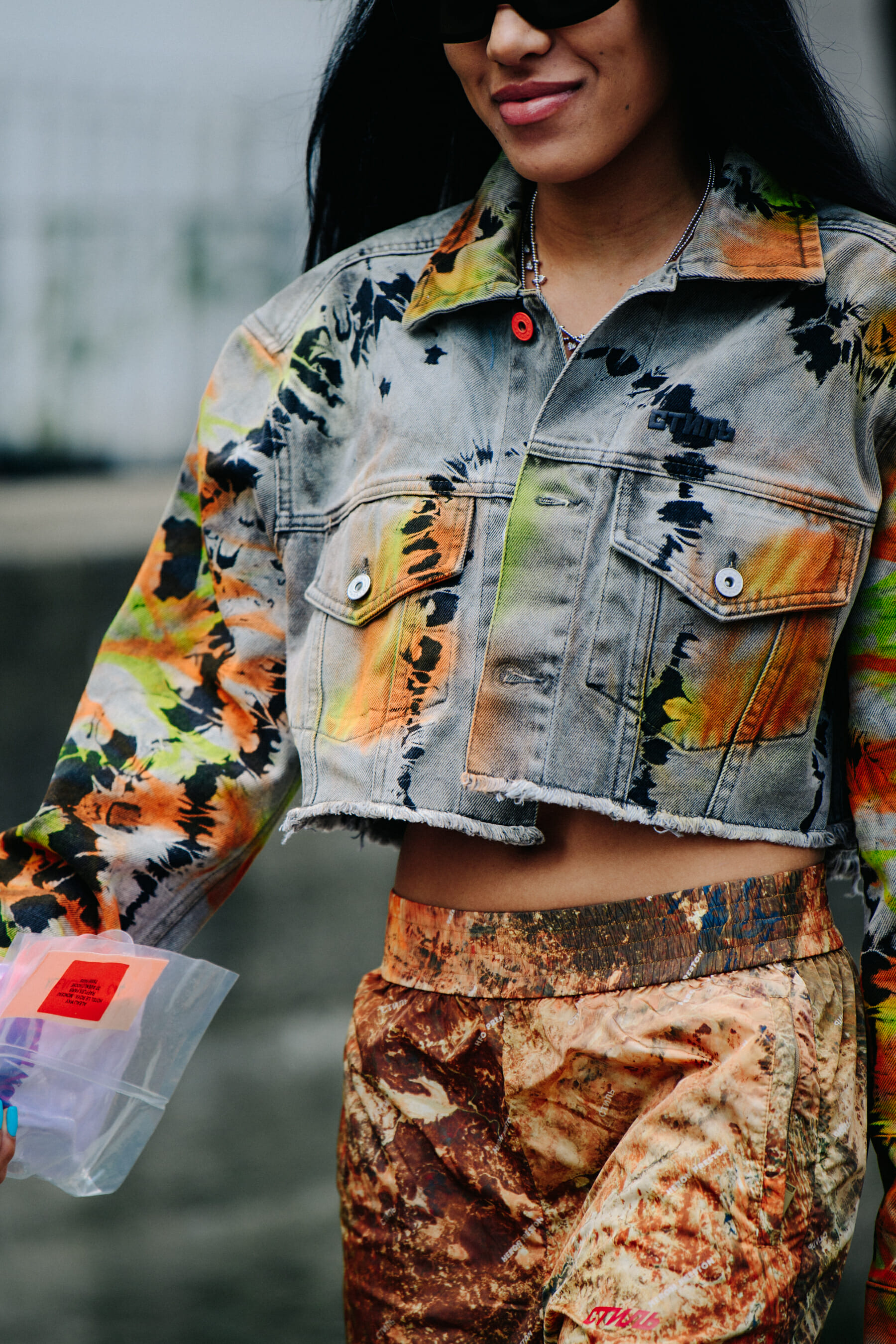 Woman wearing denim jacket