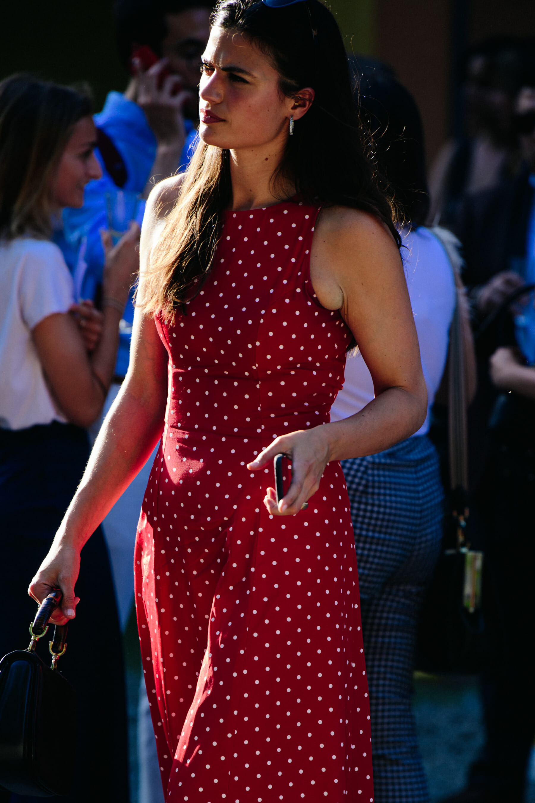 Woman wearing red dress