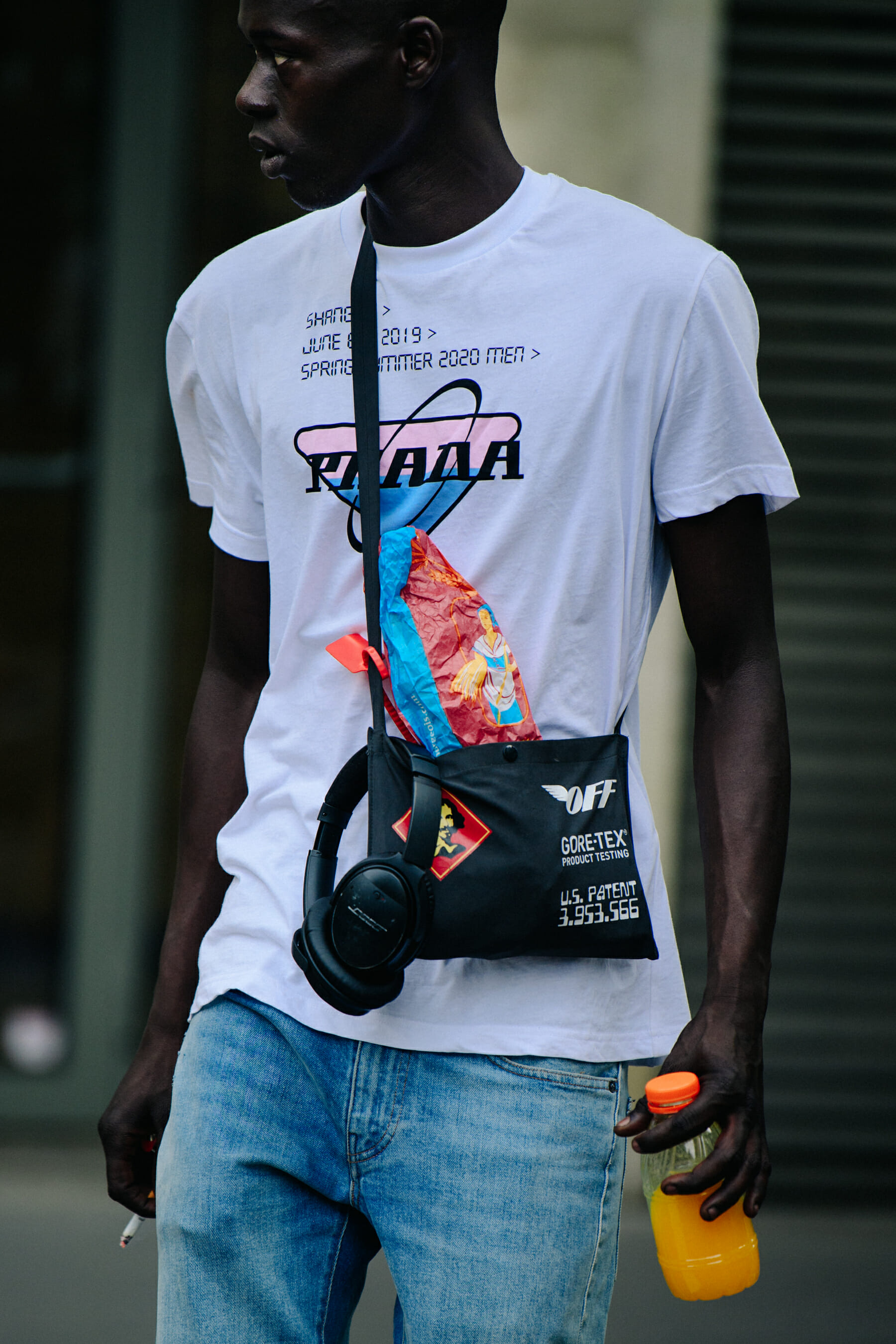 Model wearing Off-White bag