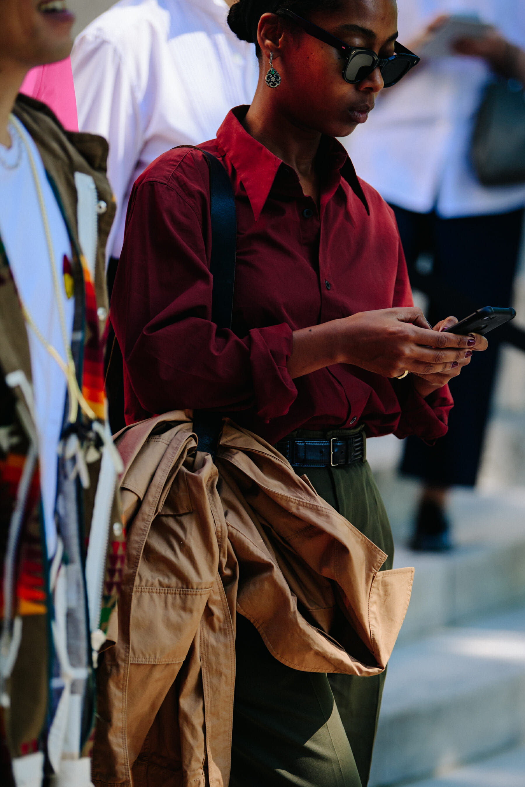 Woman wearing red shirt