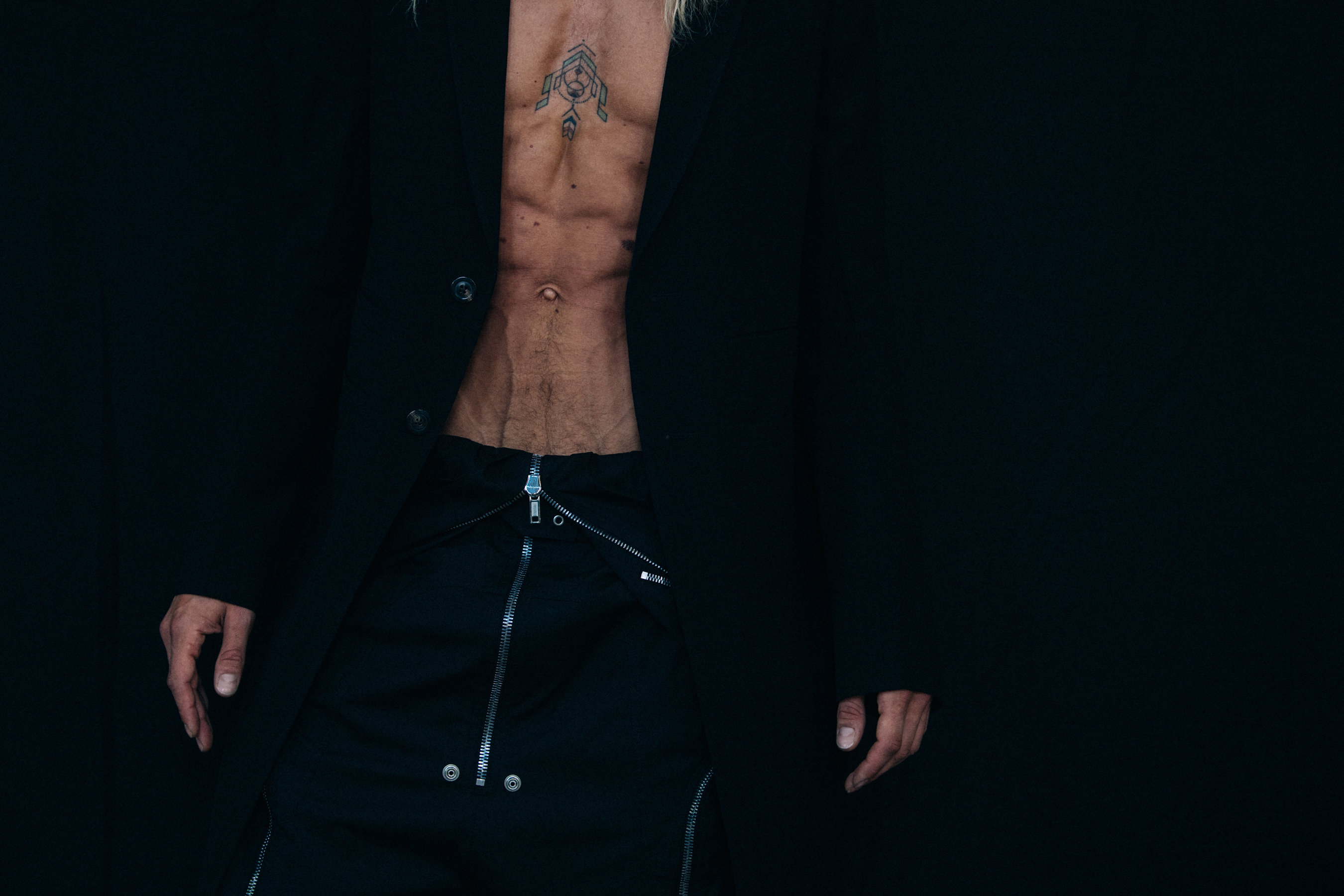 Model wearing black outfit at Rick Owens