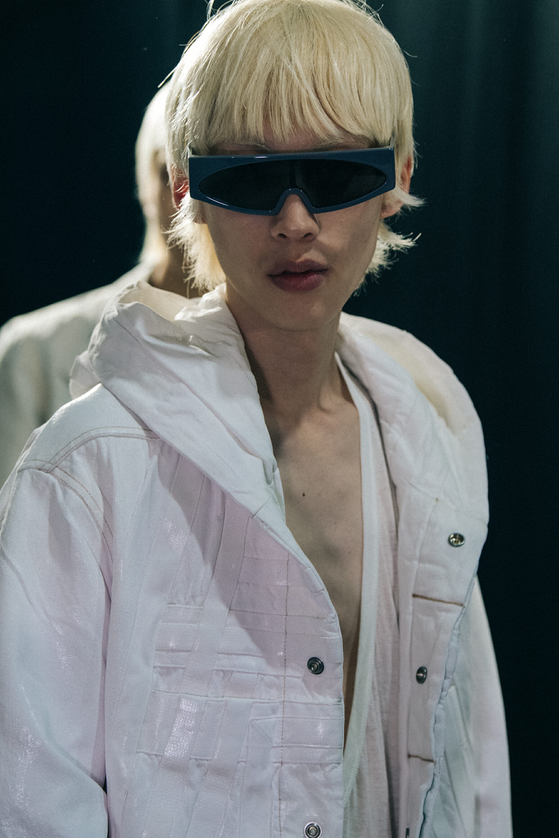 Model wearing light outfit at Rick Owens