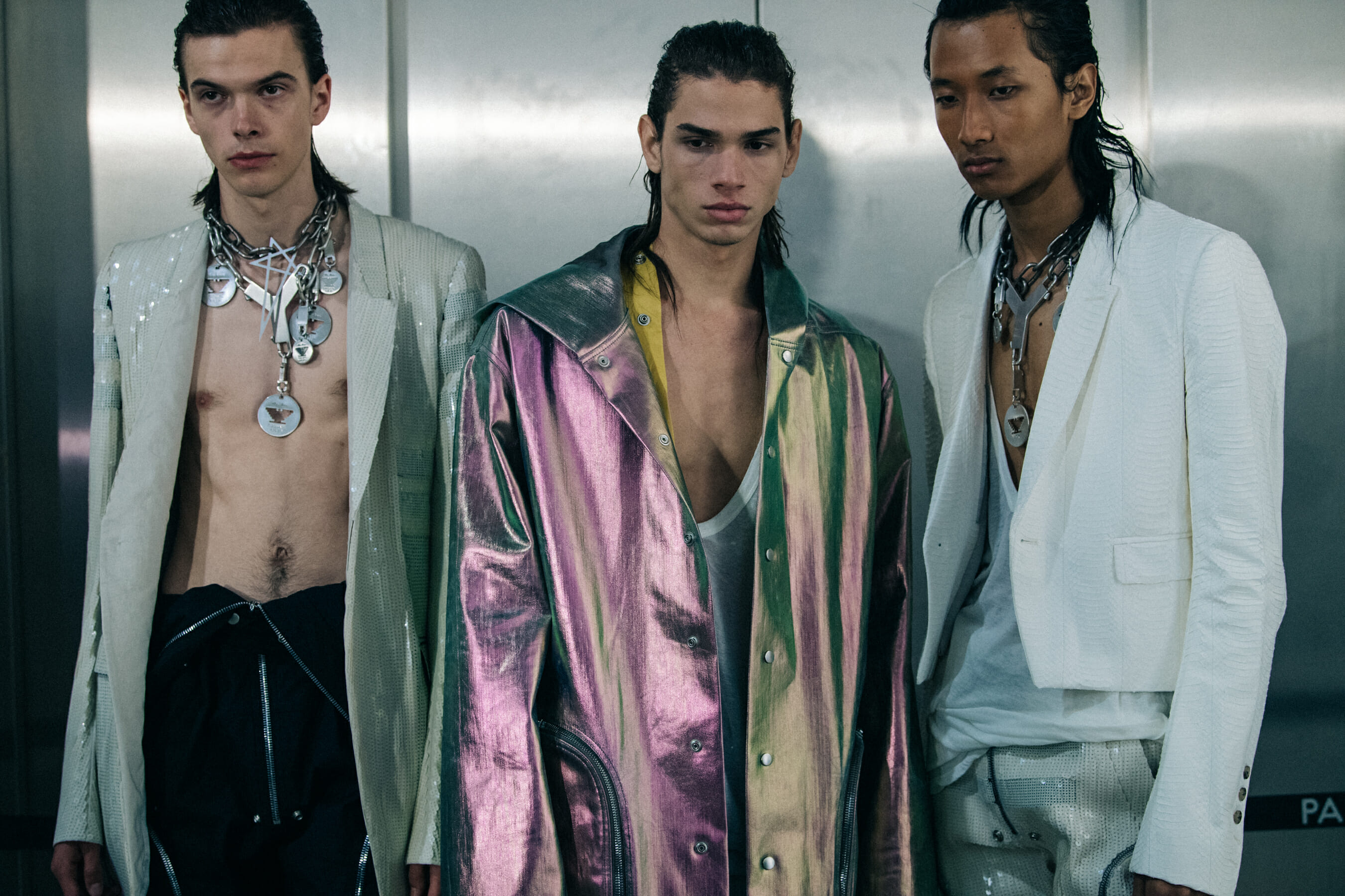 Model wearing light outfit at Rick Owens