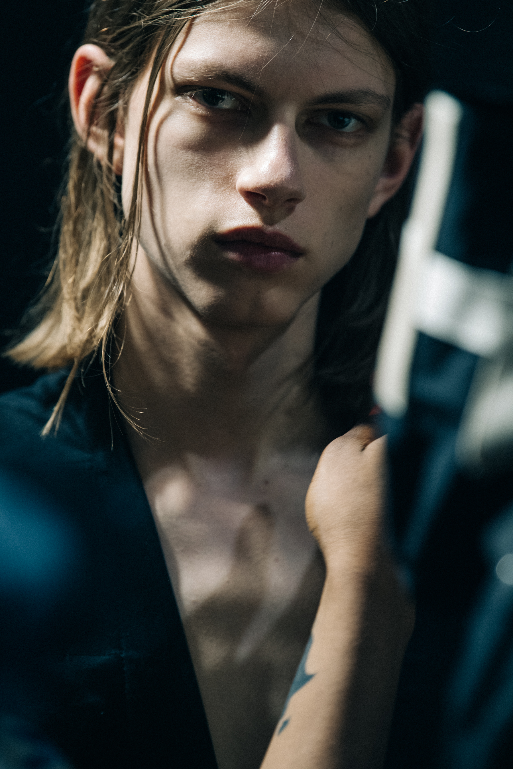 Model wearing black outfit at Rick Owens