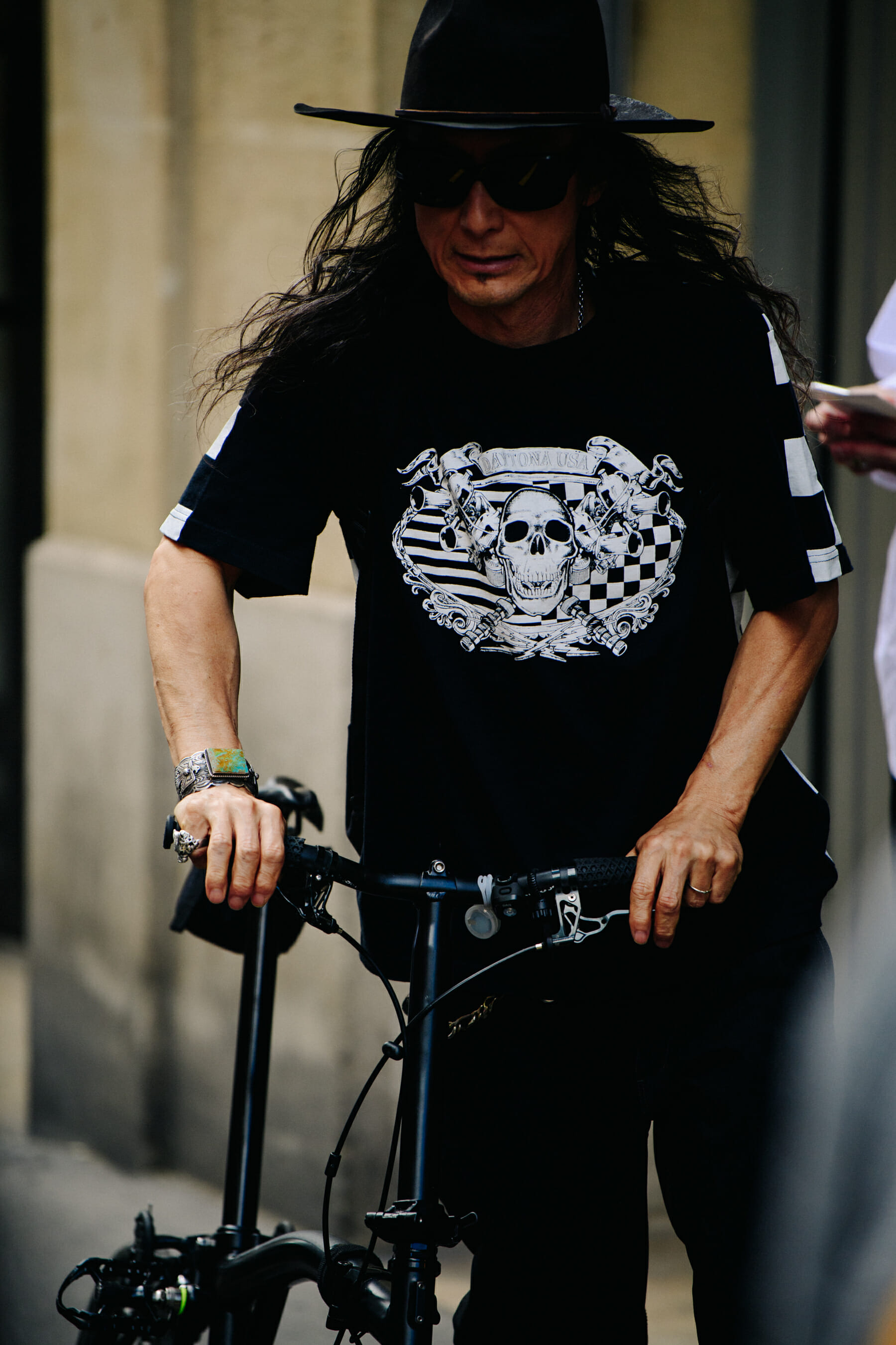 Man wearing skull tee shirt