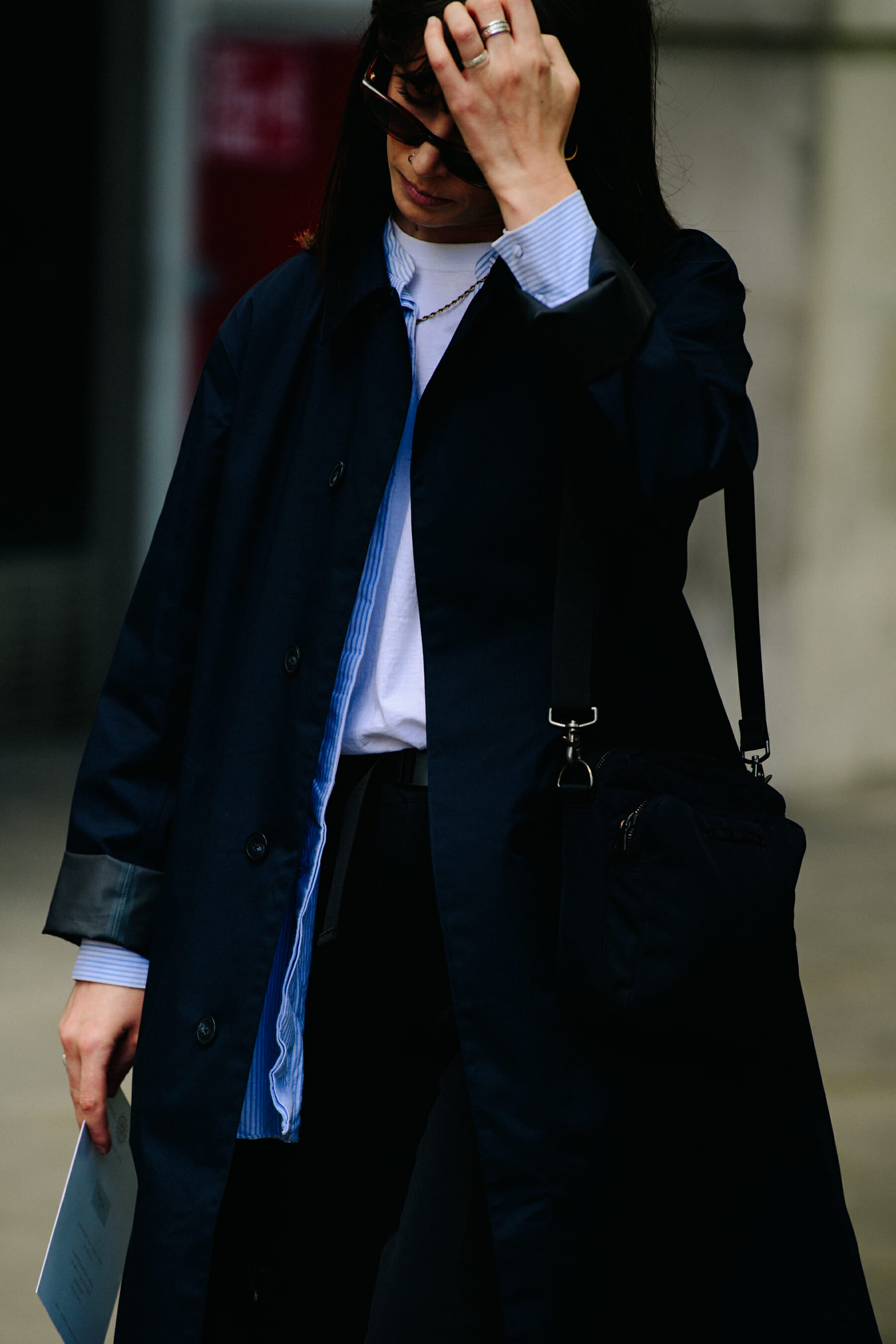 Woman wearing dark coat
