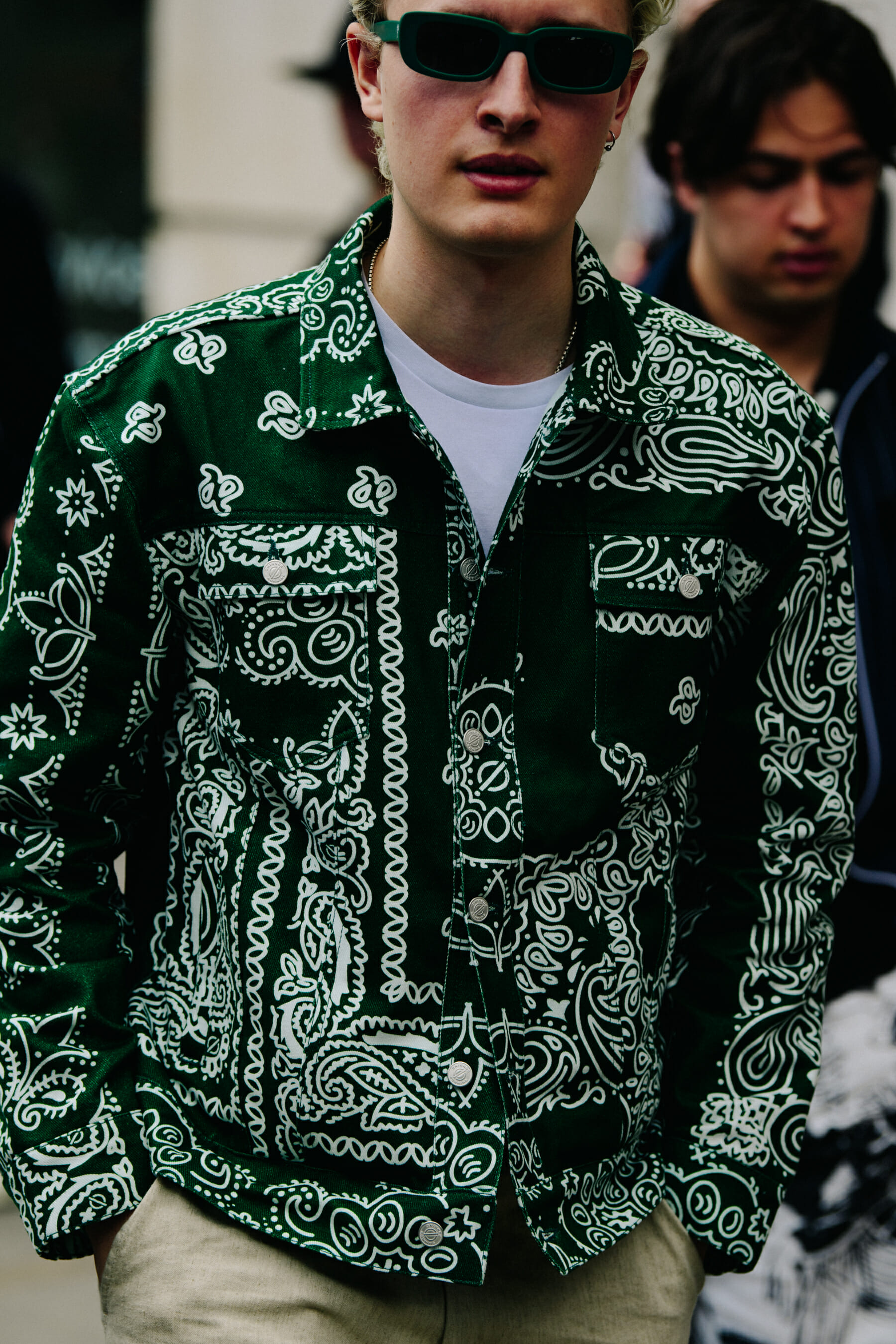Man wearing green pattern jacket