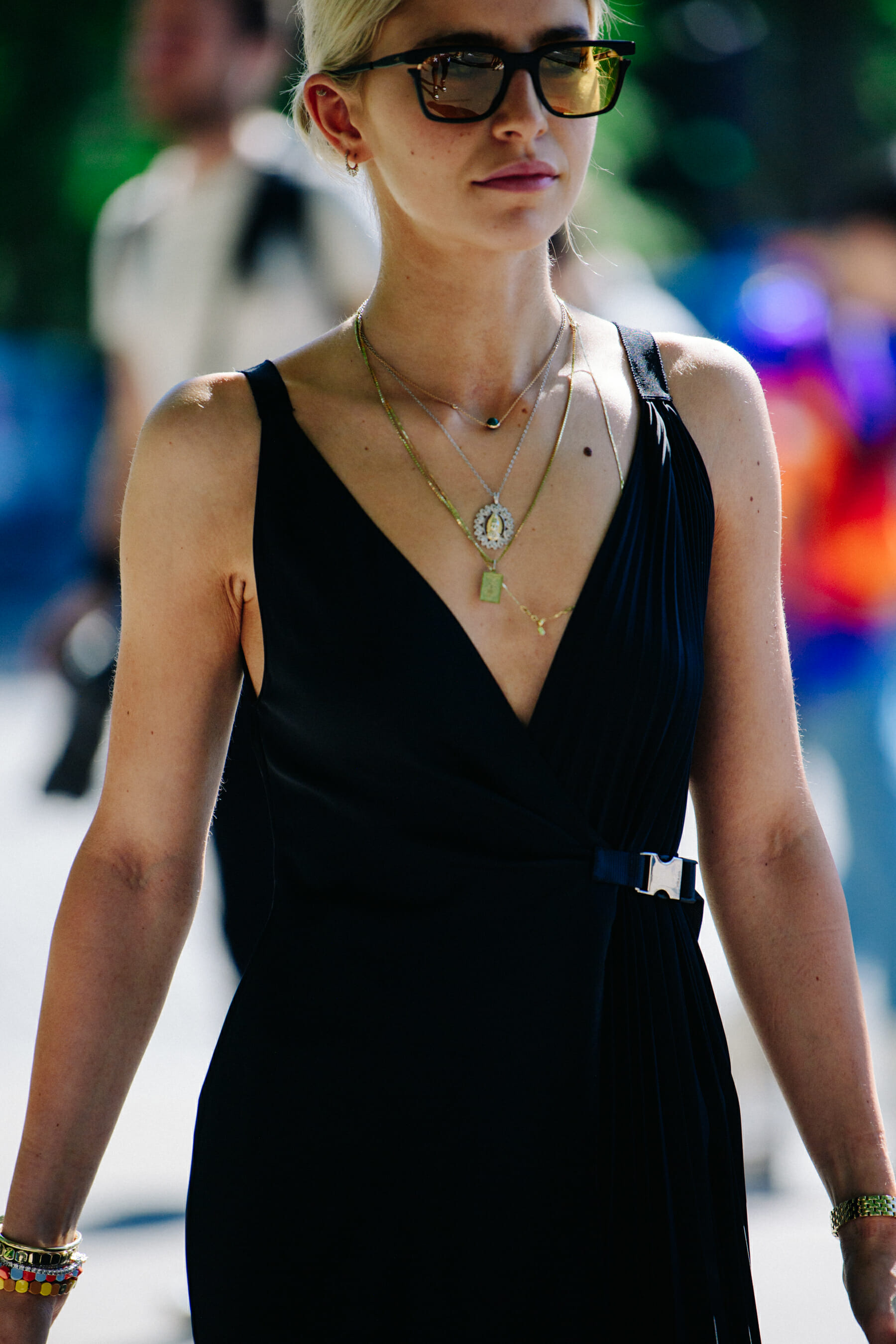 German blogger wearing black dress