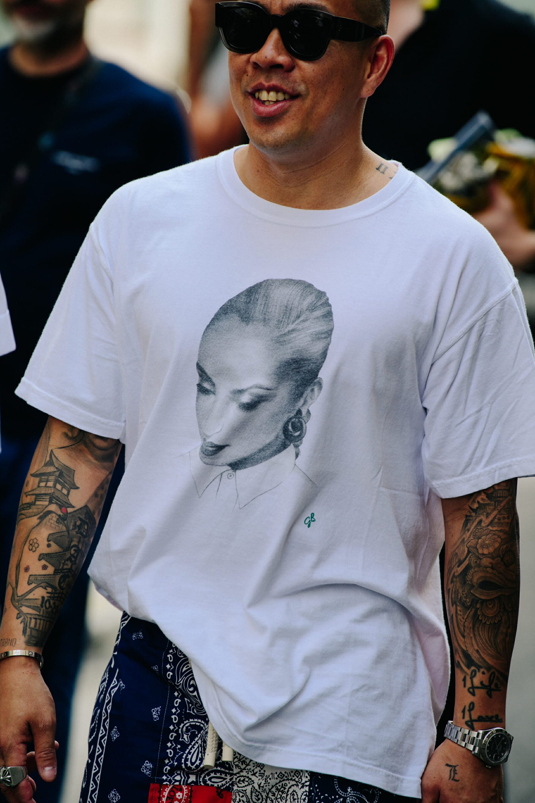 Man wearing white tee shirt