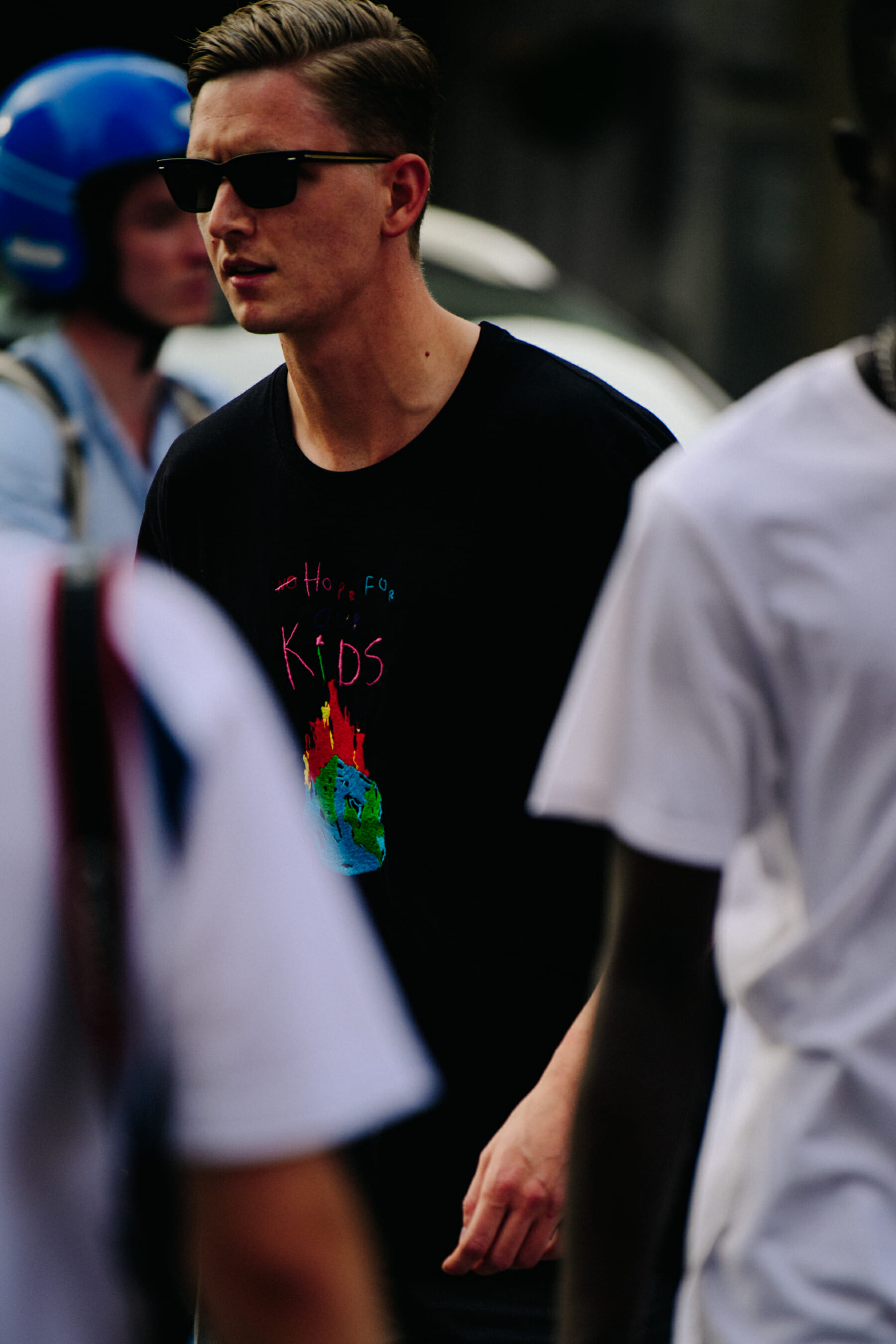 Man wearing black tee shirt