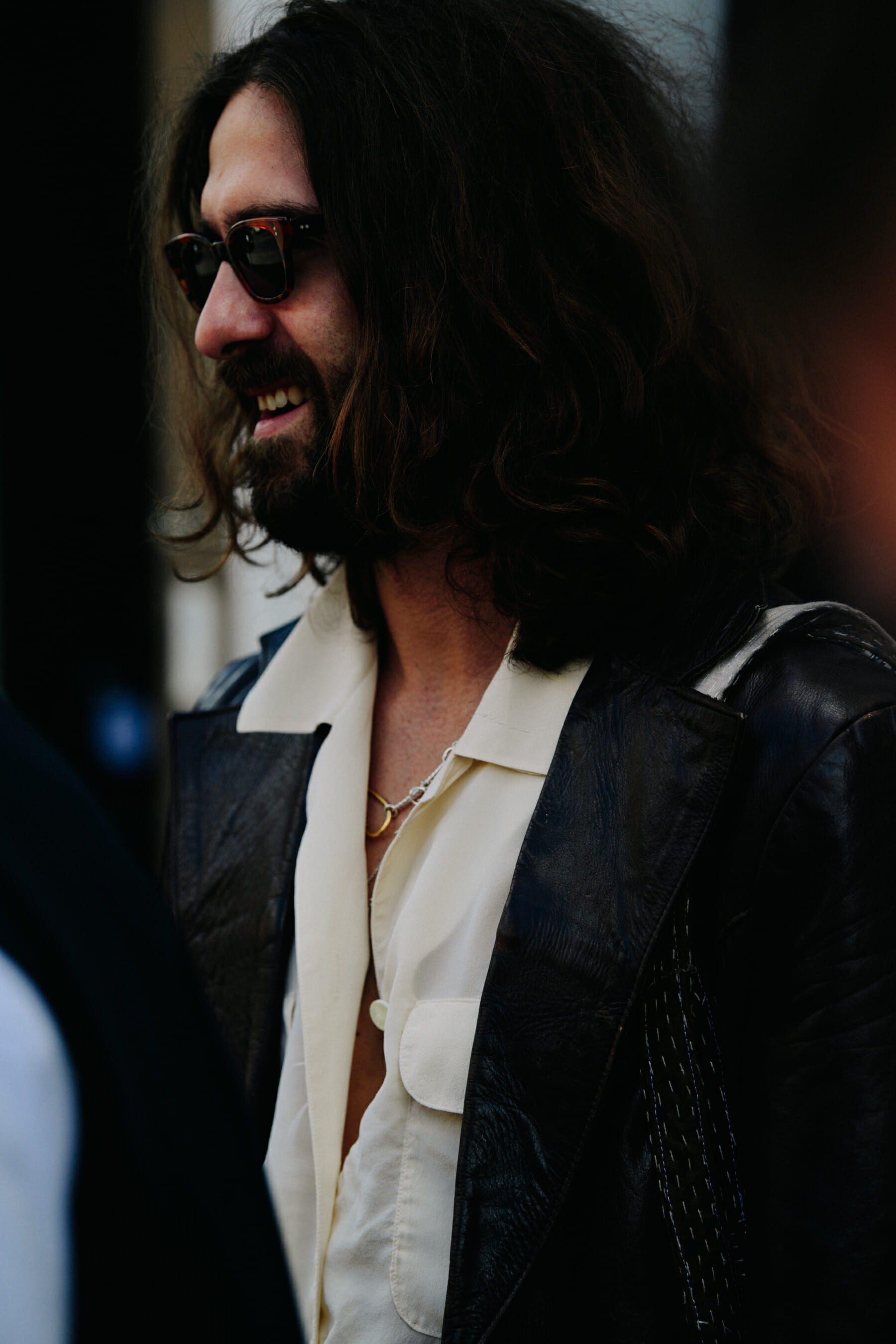 Man wearing leather coat