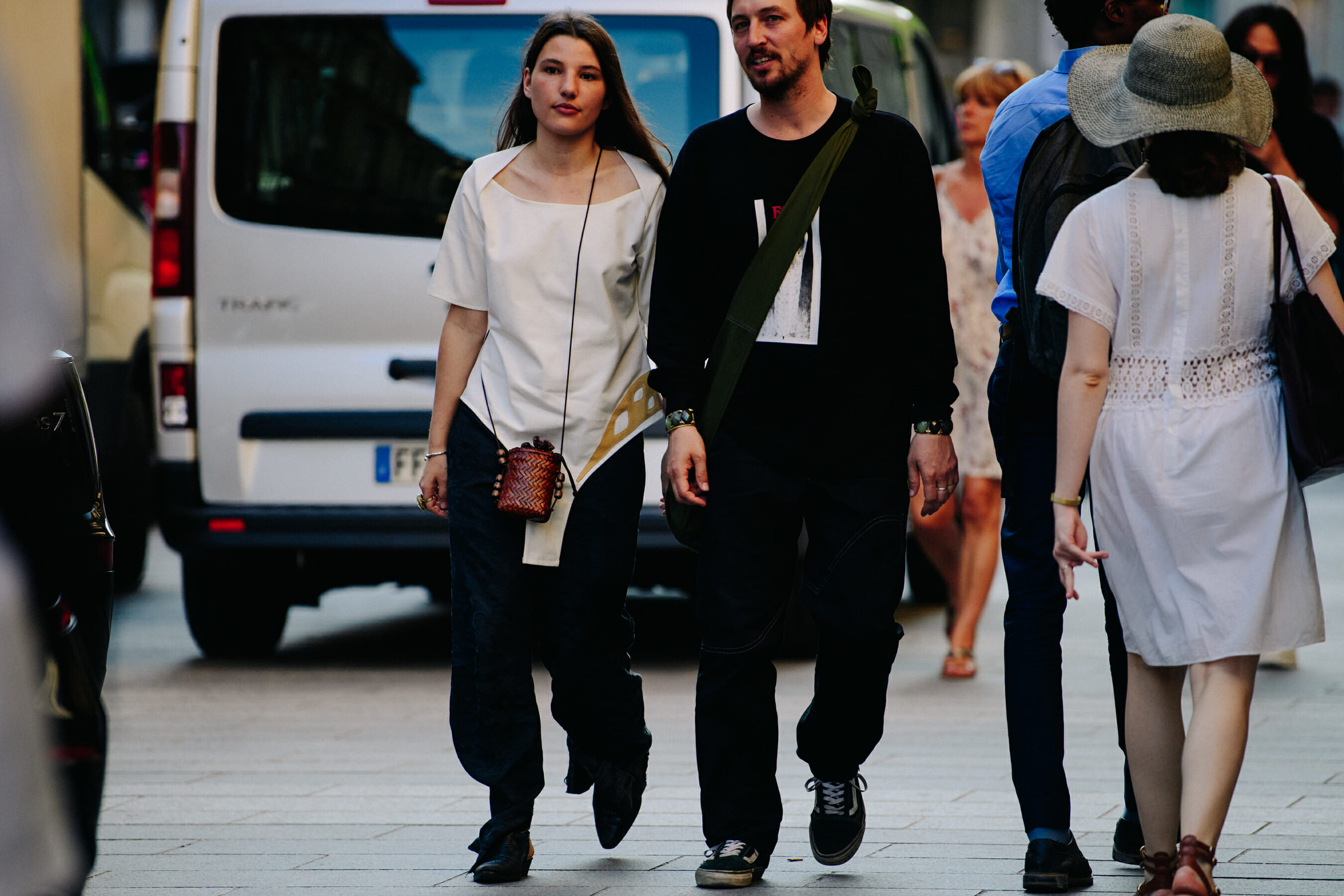 Couple wearing white and black