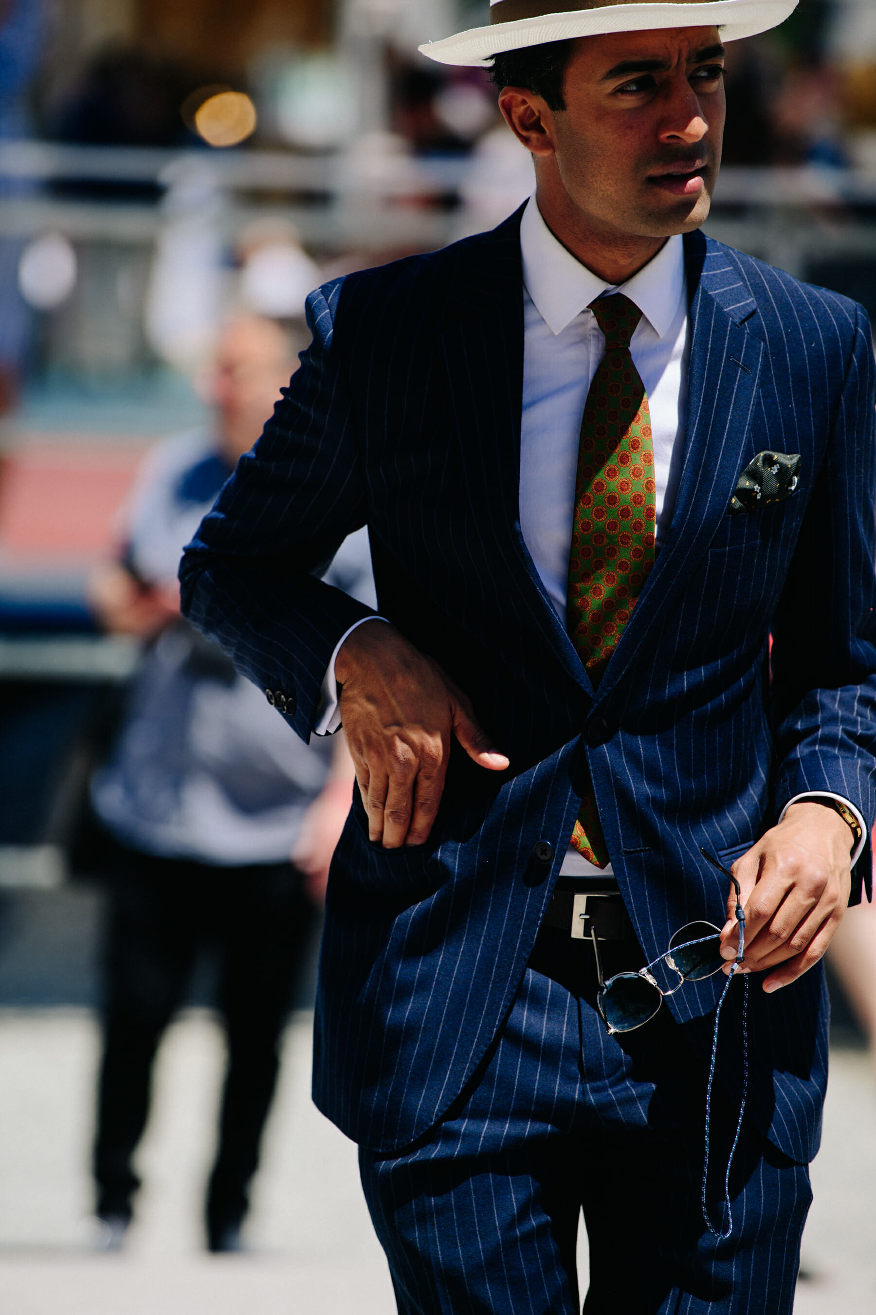 Man wearing pinstripe suit