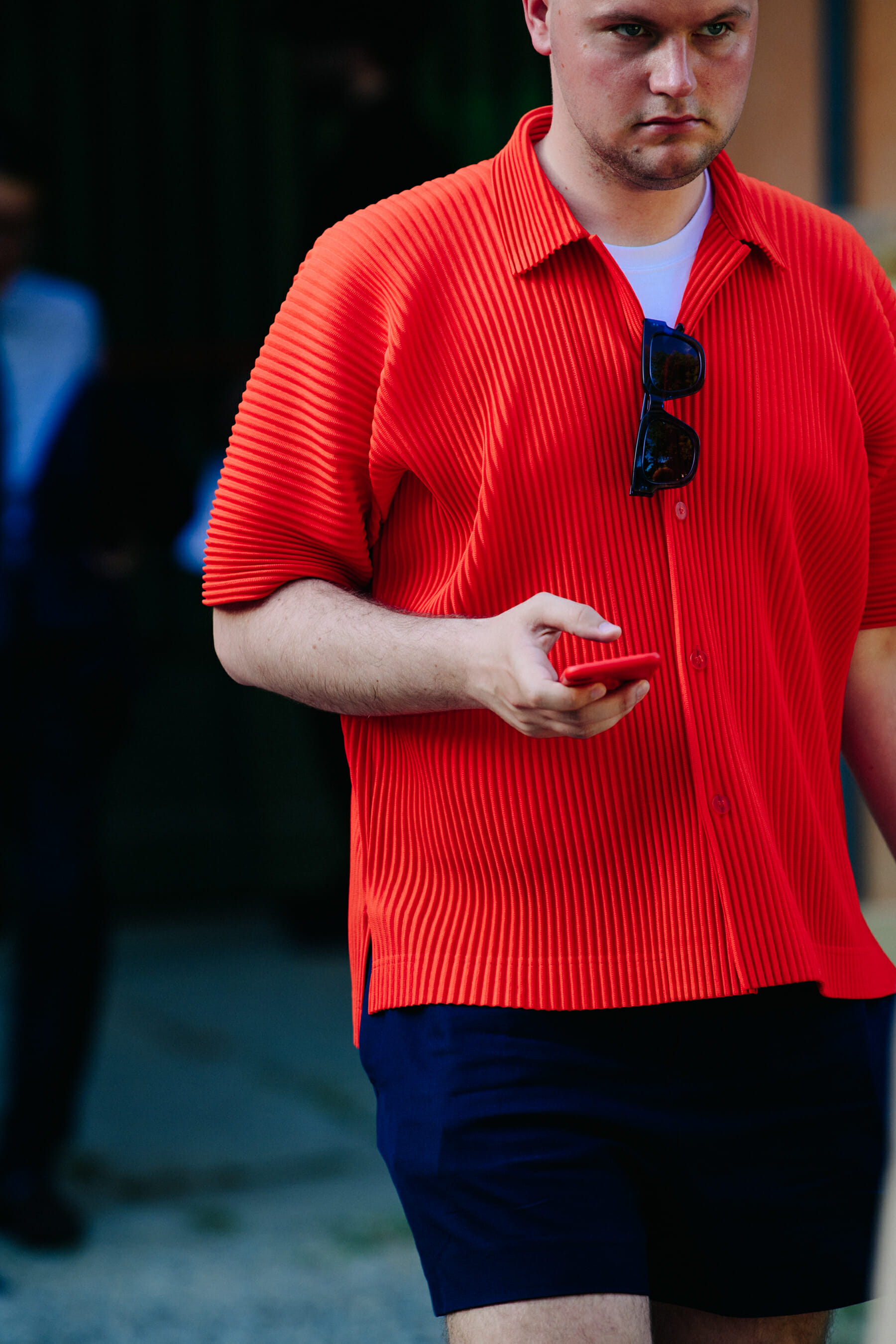 Man wearing red shirt