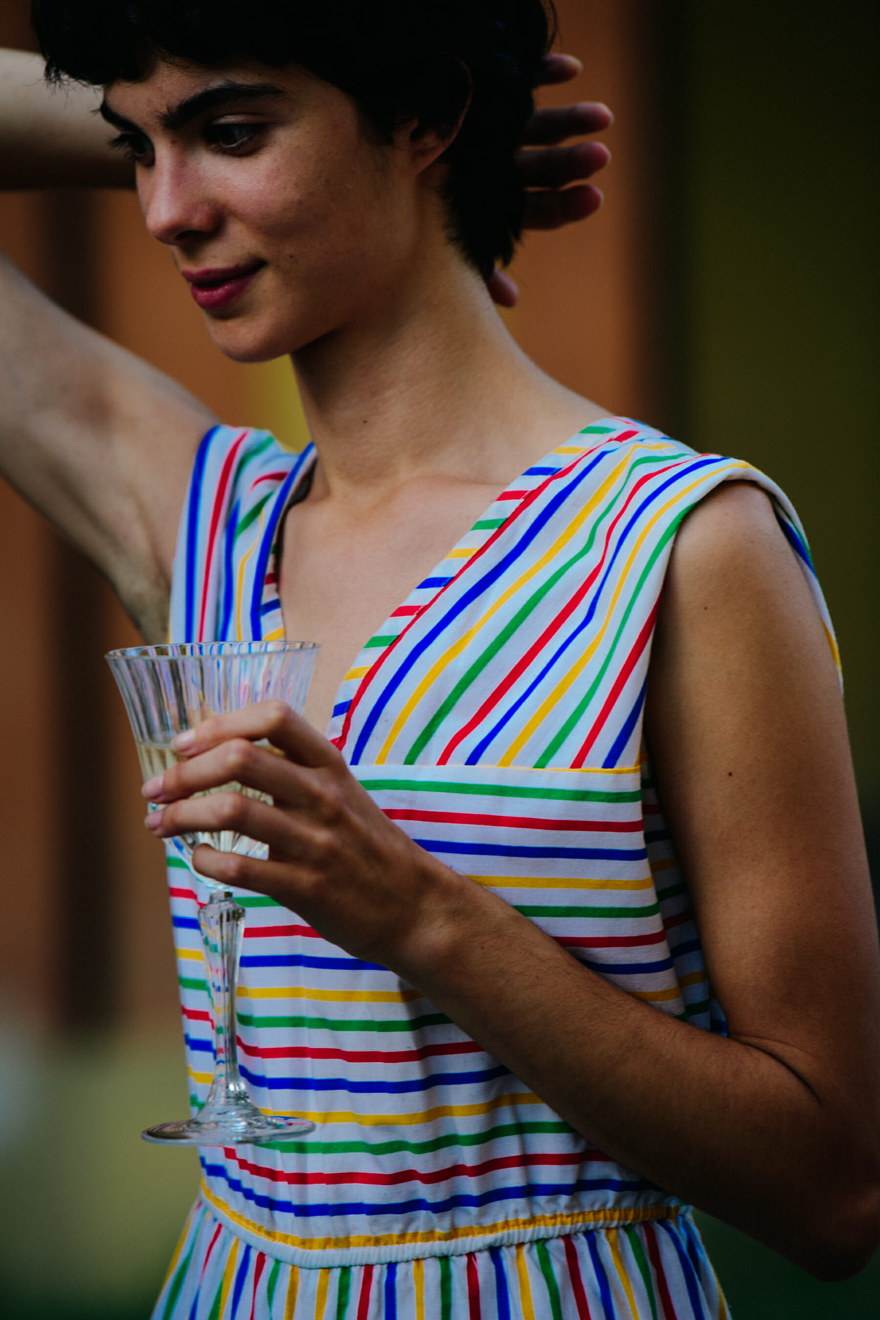 Woman wearing striped dress