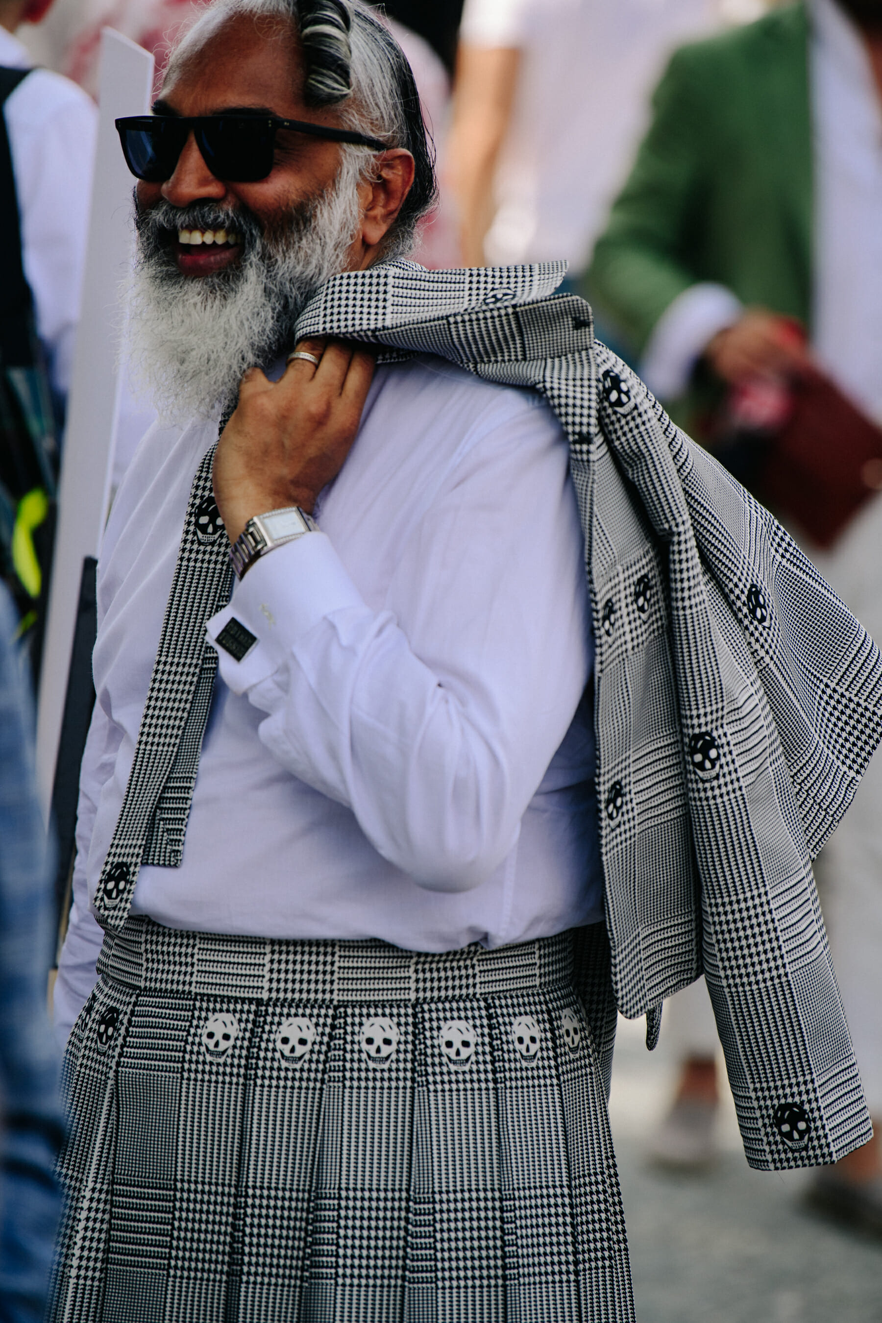 Man wearing pattern kilt