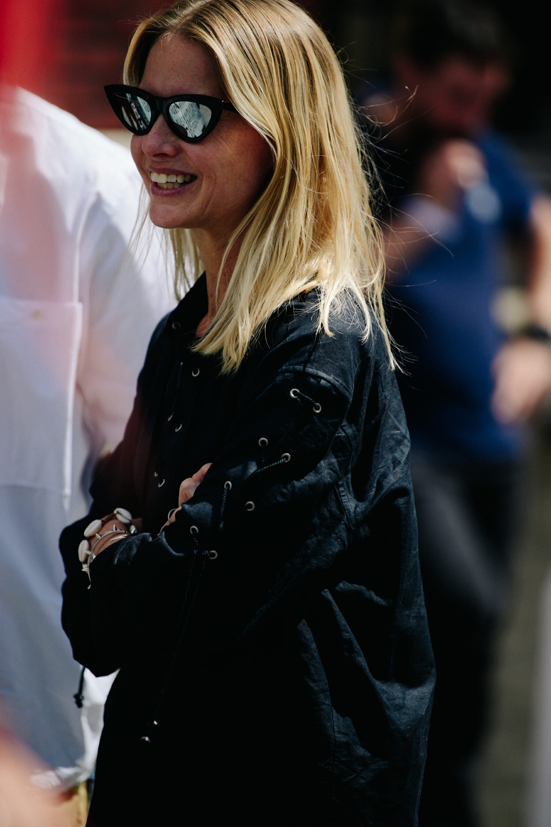 Woman wearing sea shell bracelet