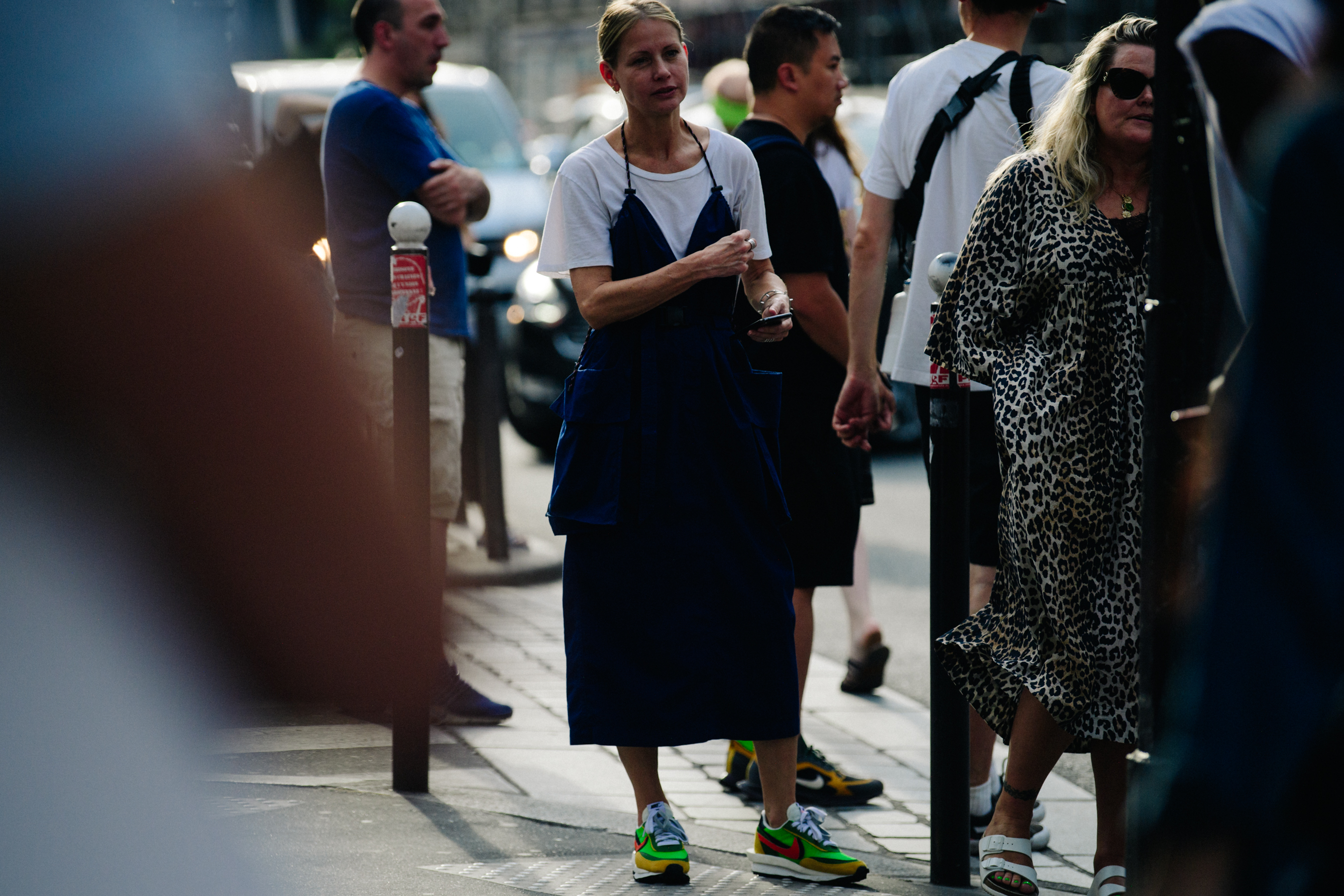 Woman wearing blue dress