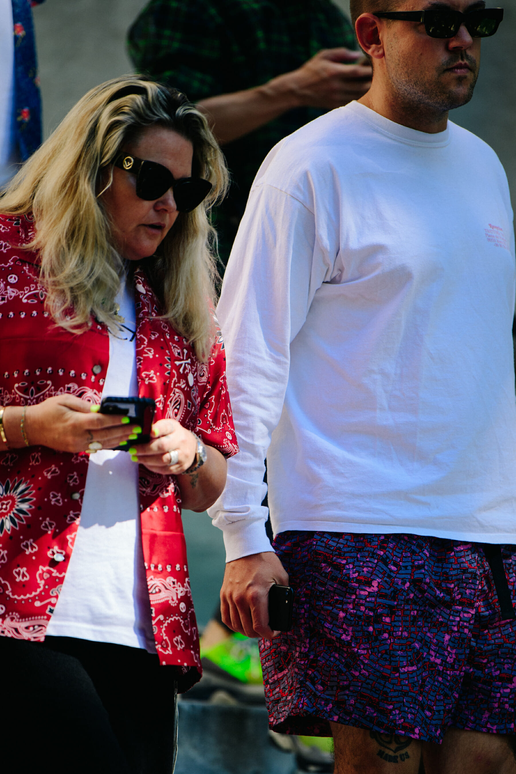 Two people wearing patterns