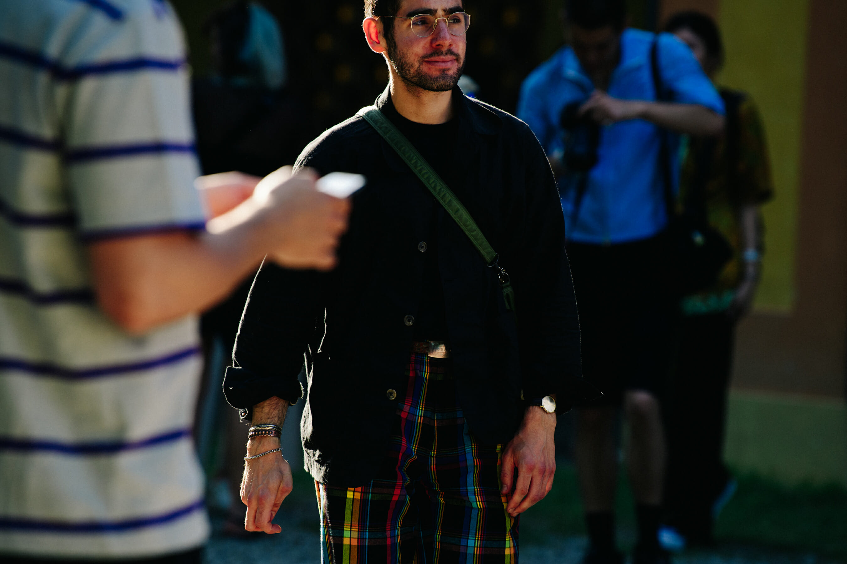 Man wearing colourful pants