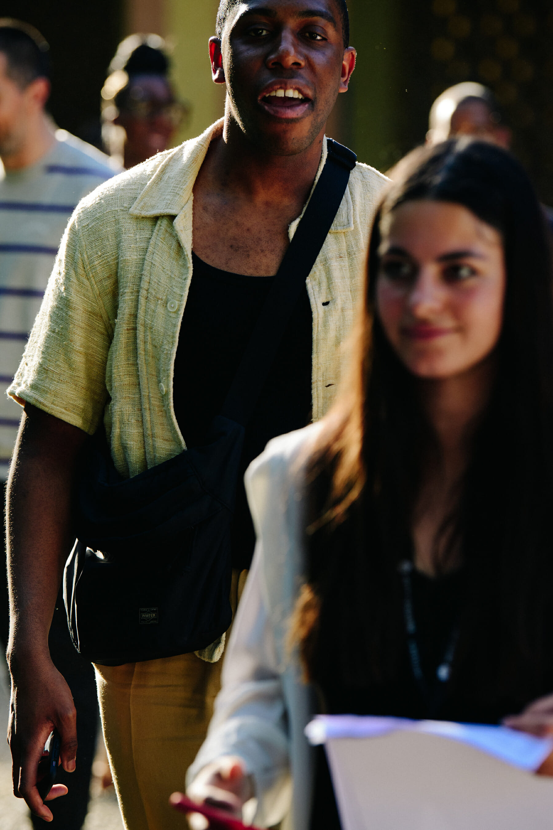 Man wearing green linen shirt