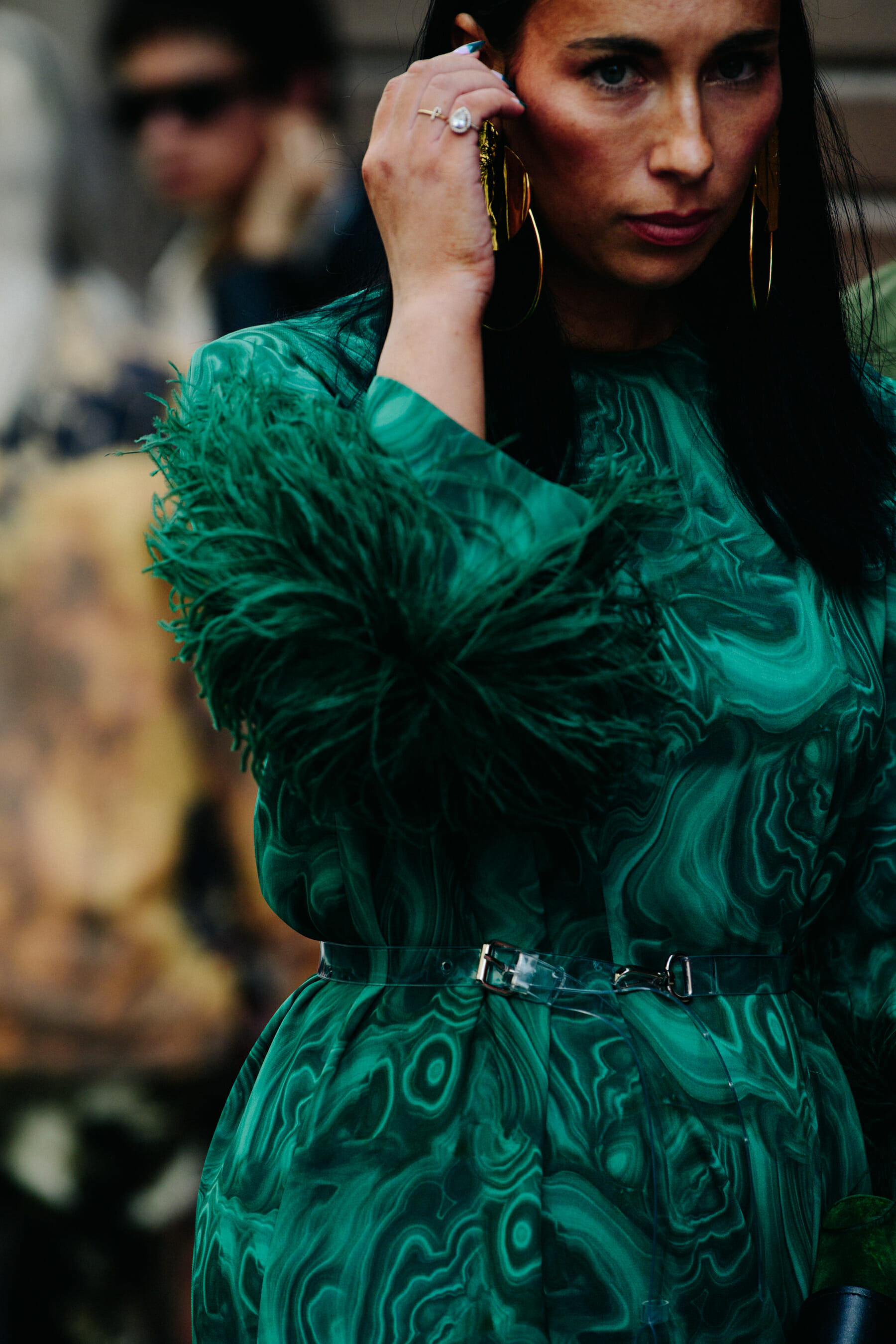 Woman wearing green dress