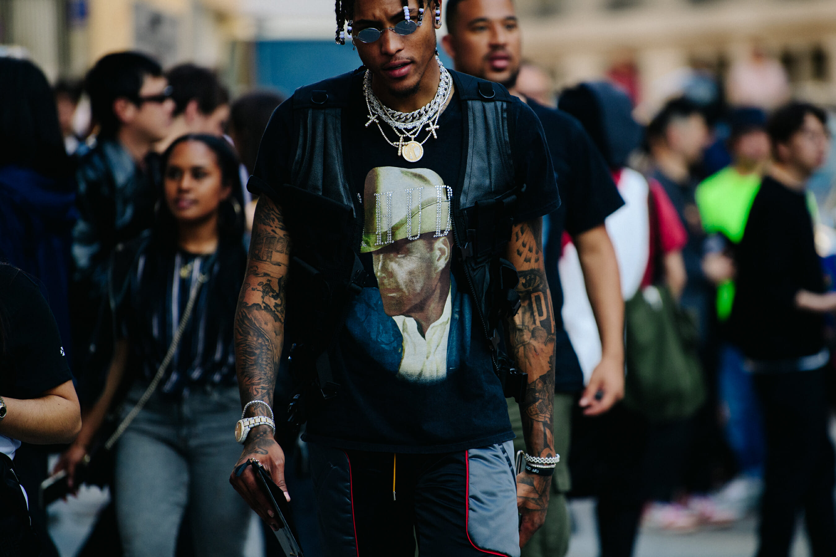 Man wearing silver chains