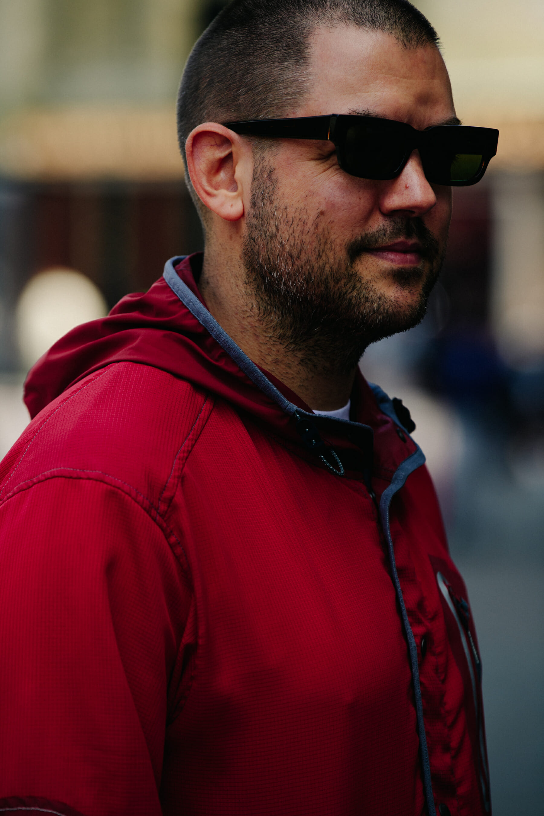 Man wearing red coat