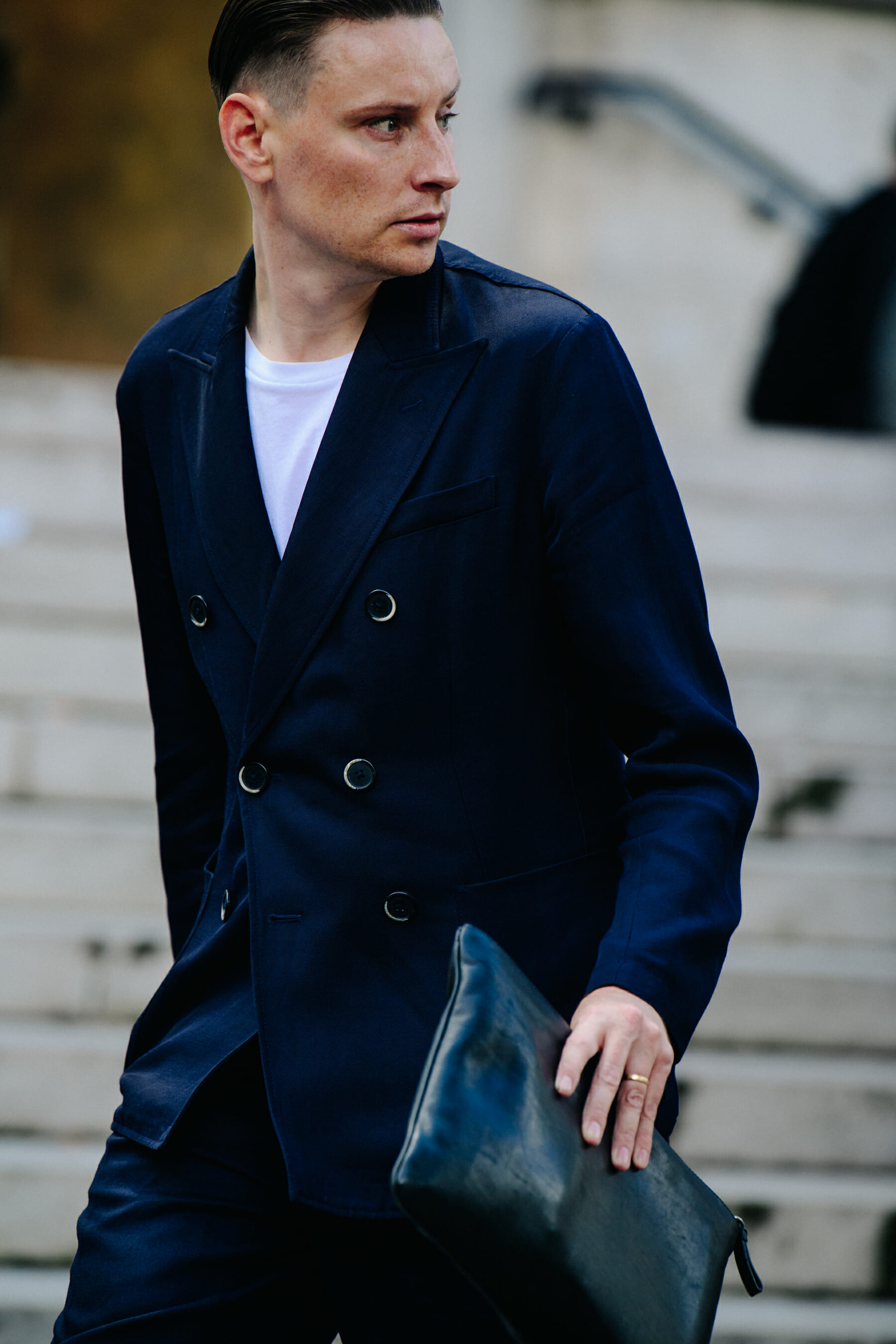 Man wearing blue suit
