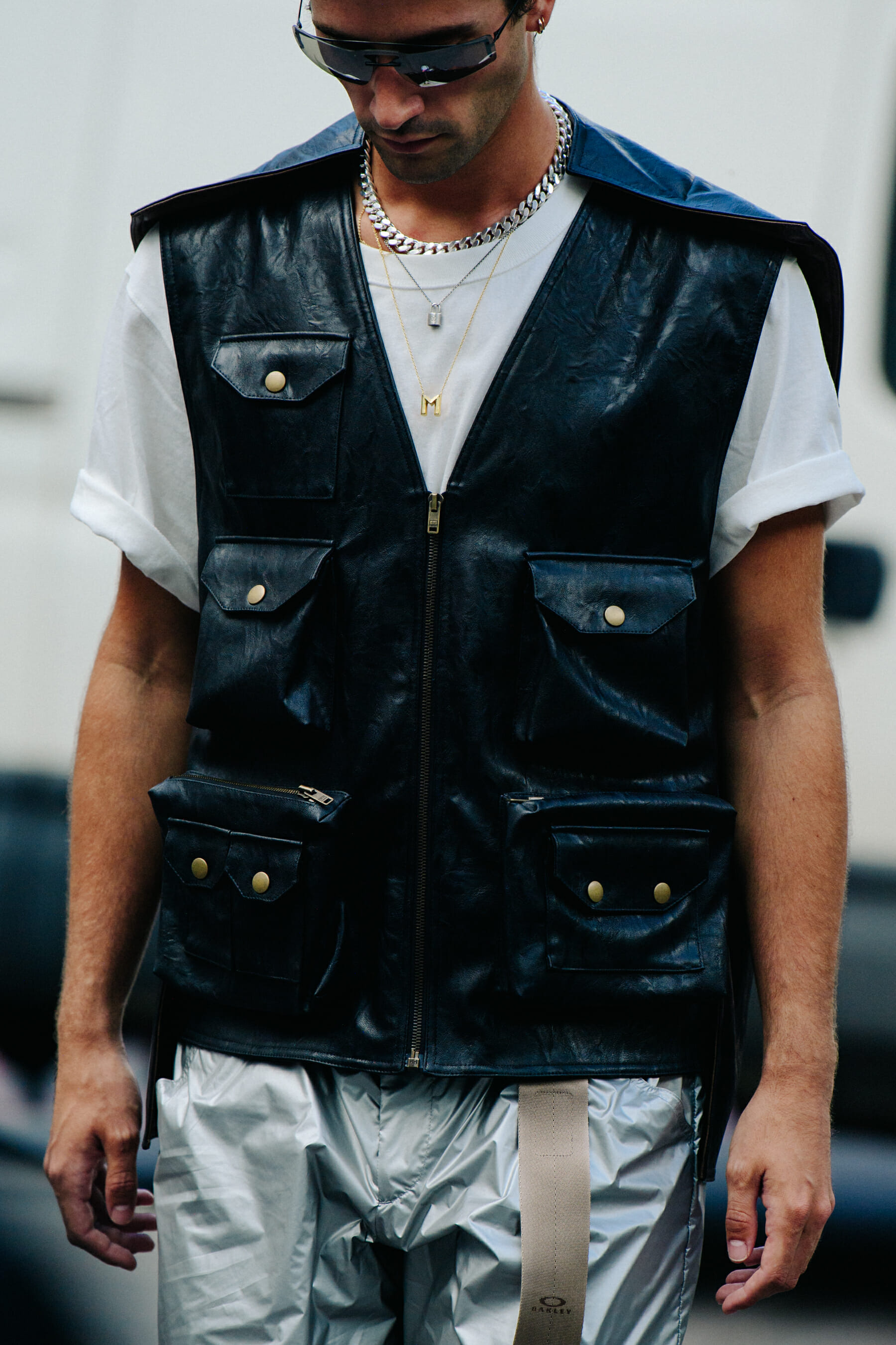 Man wearing leather vest