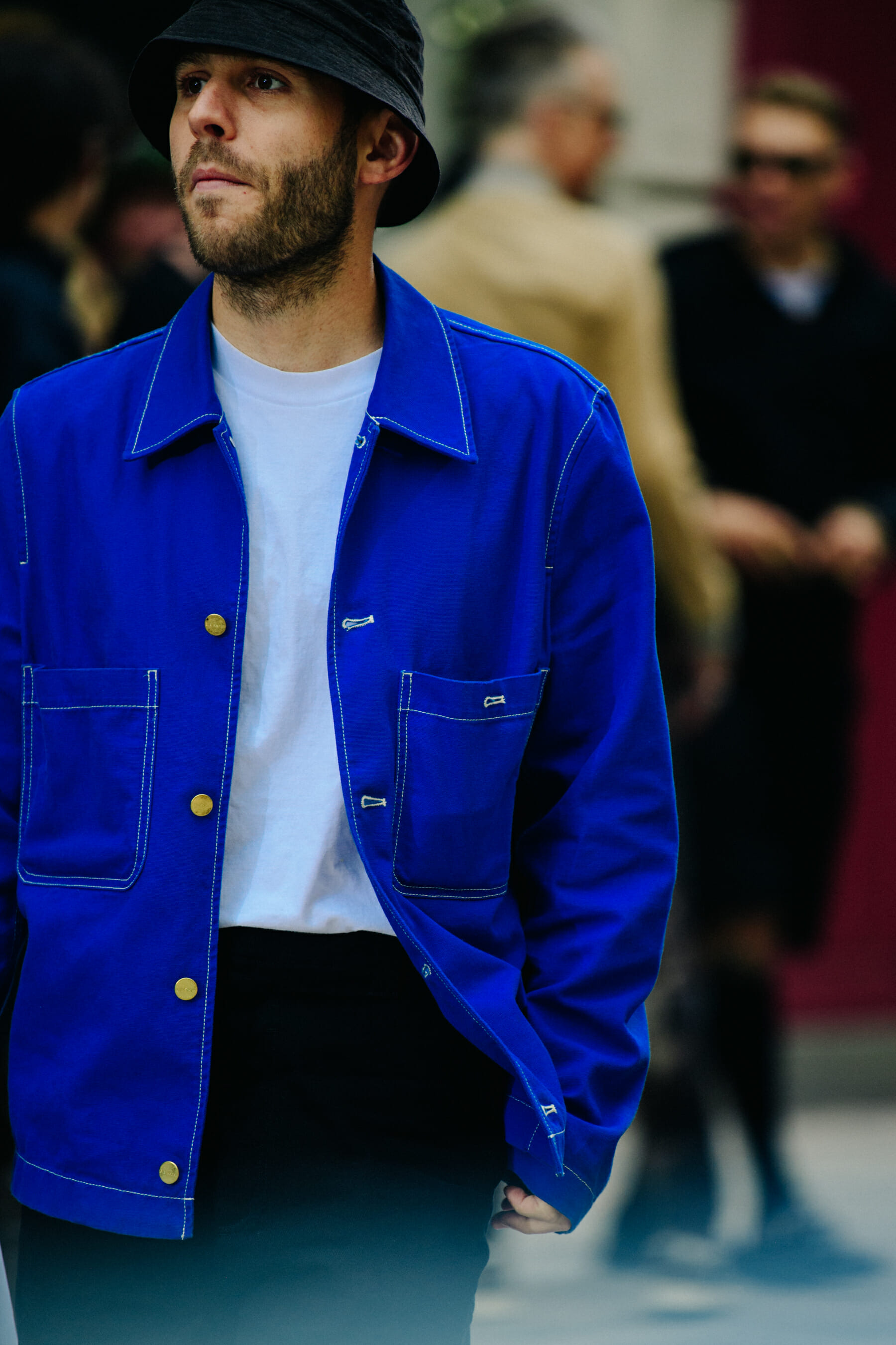 Man wearing blue jacket