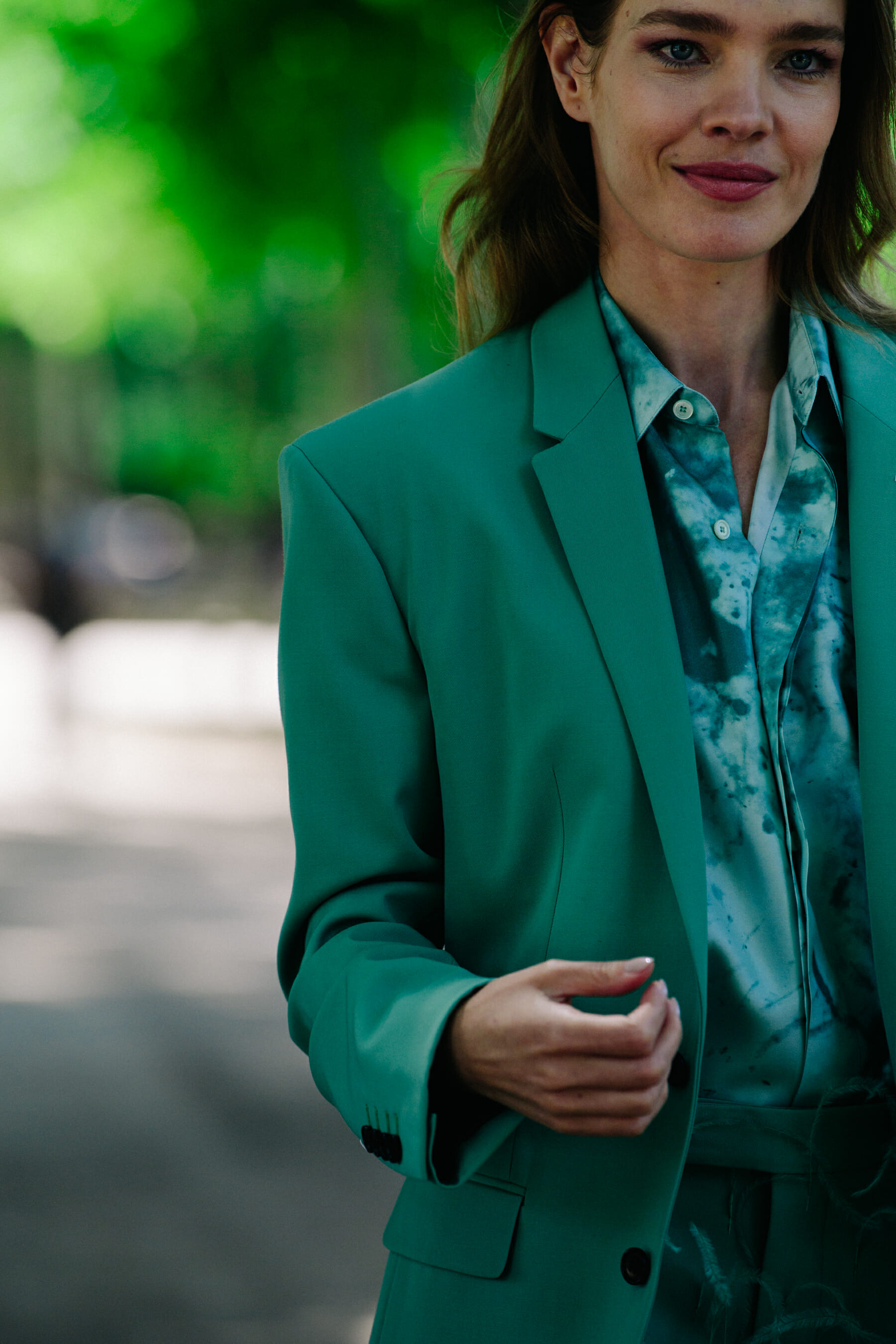 Woman wearing green jacket