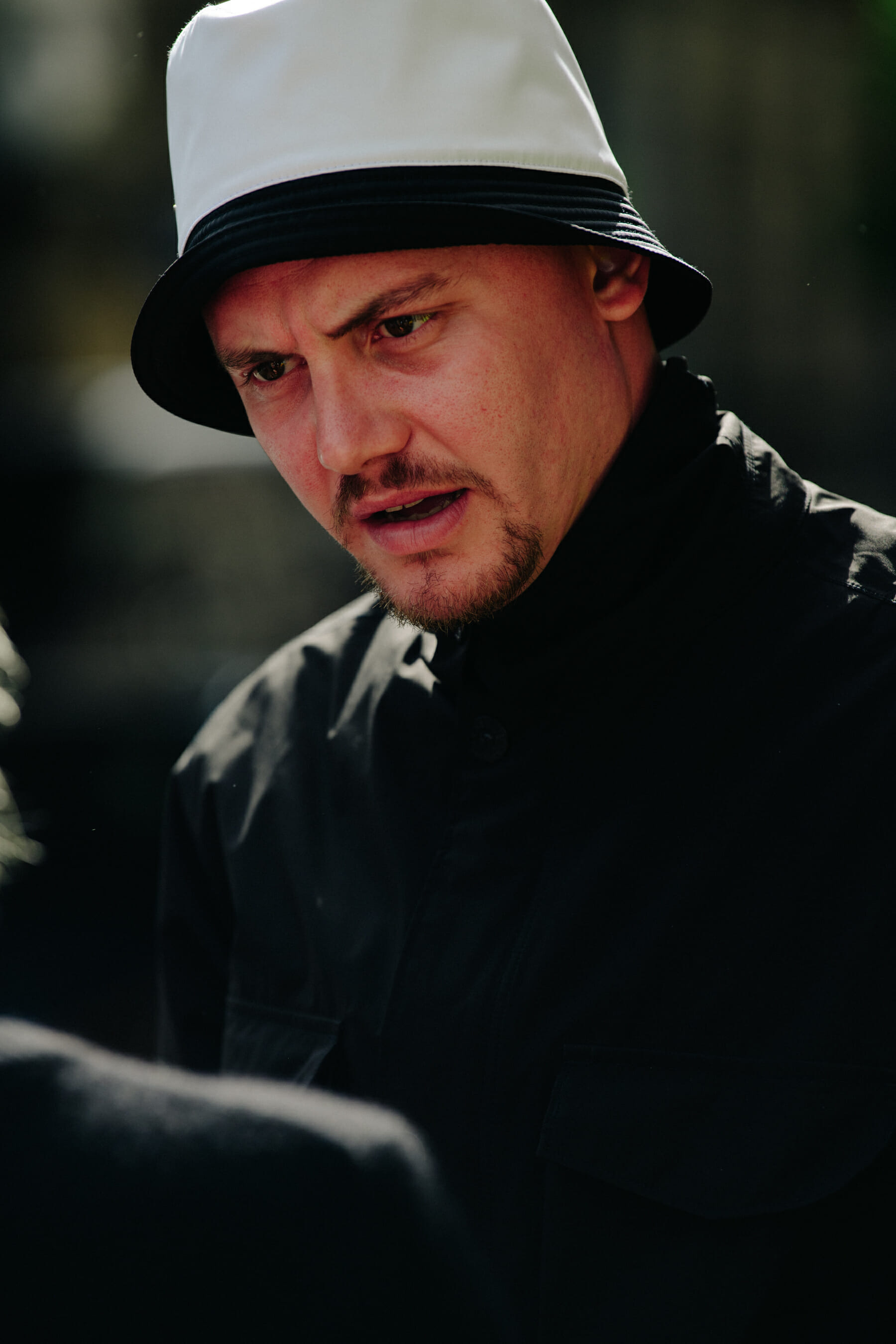 Man wearing Prada bucket hat