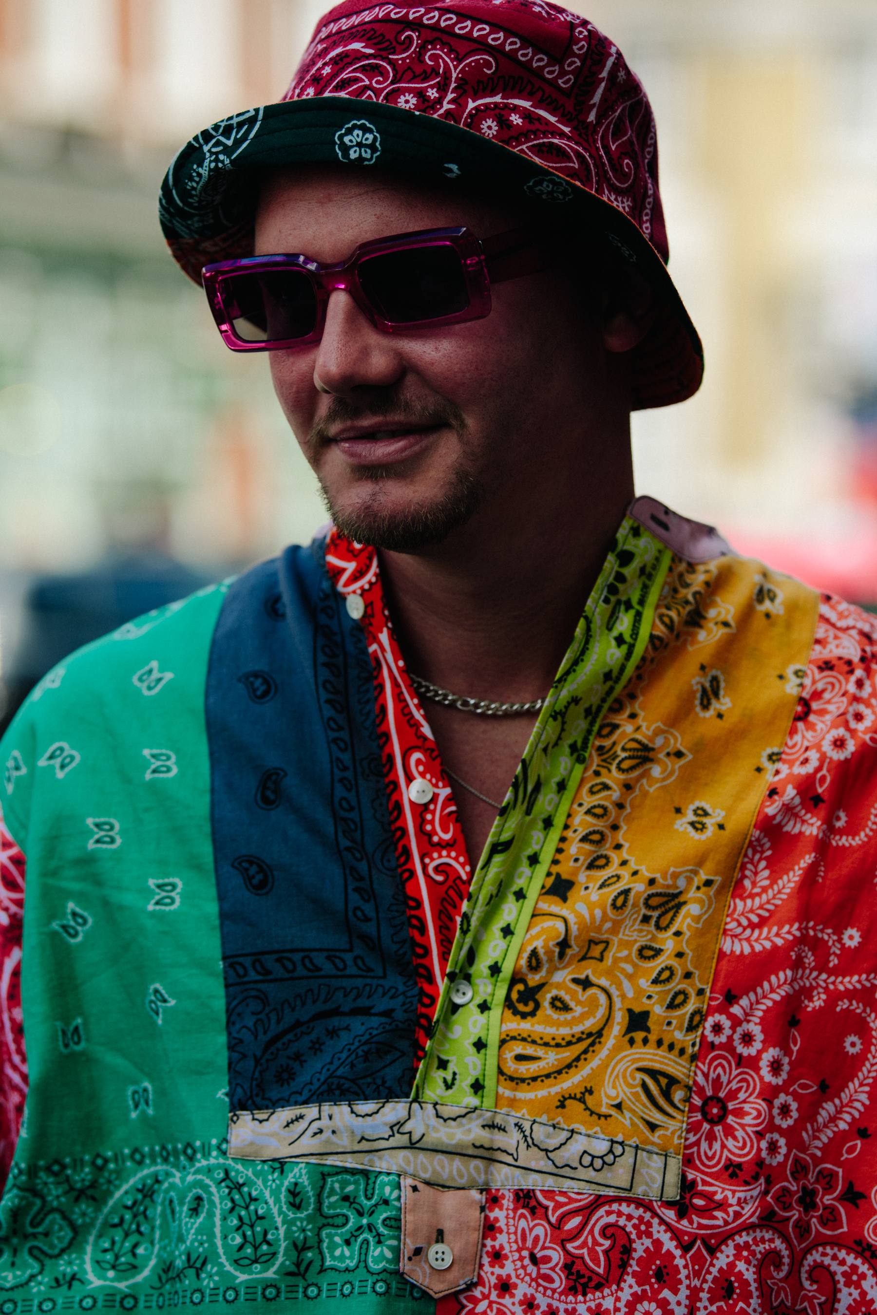 Man wearing colourful outfit