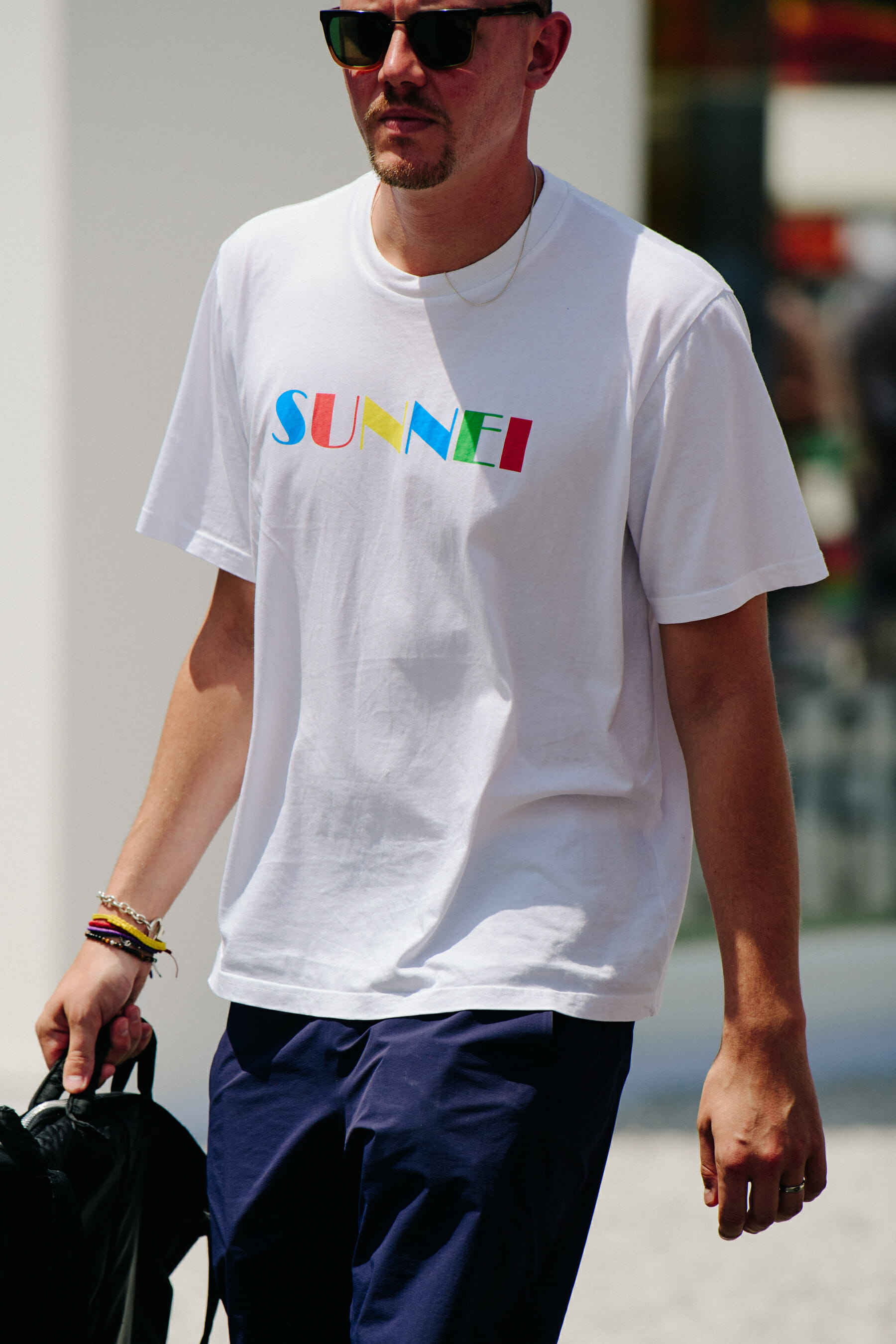 Man wearing white tee shirt