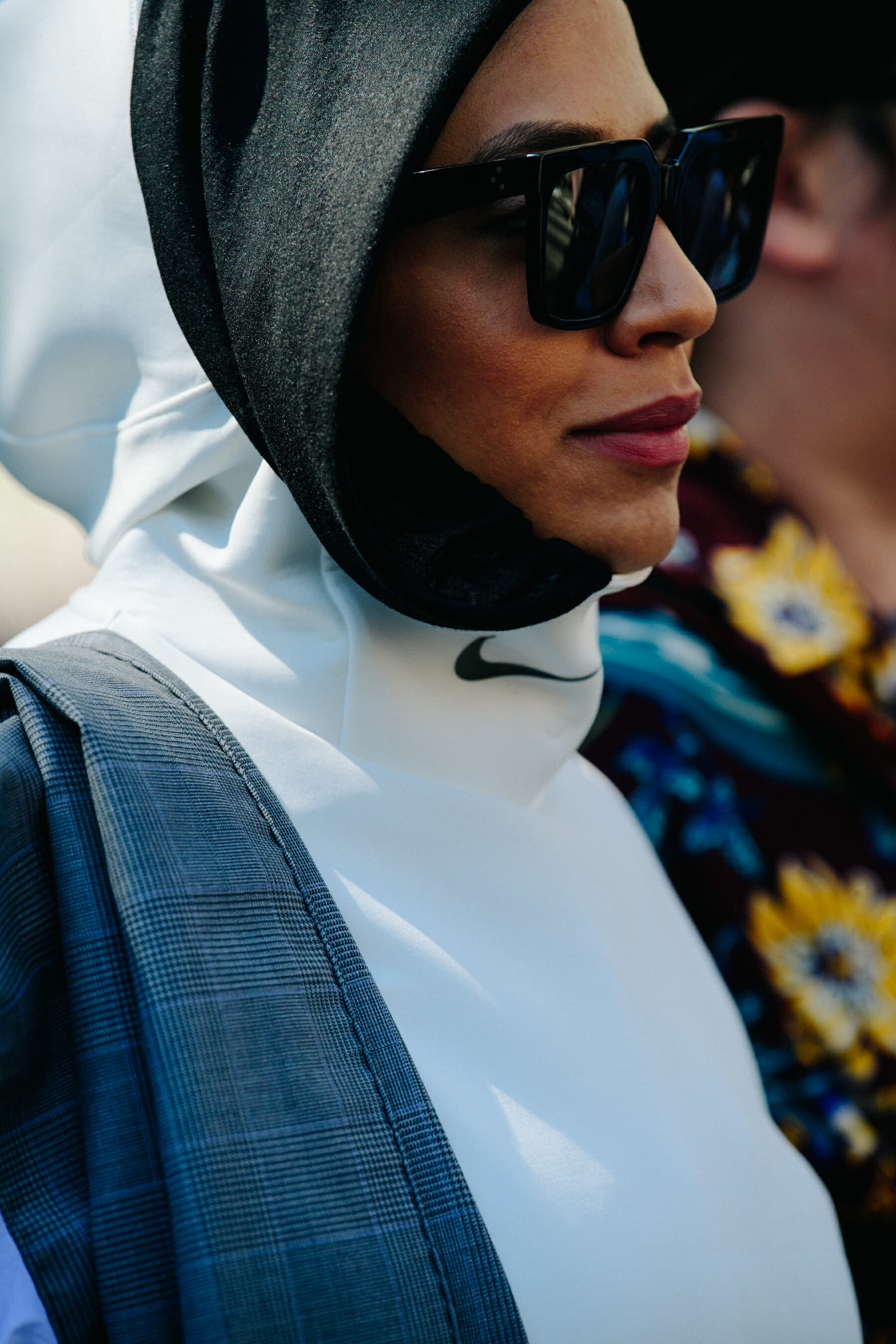 Woman wearing Nike hoodie