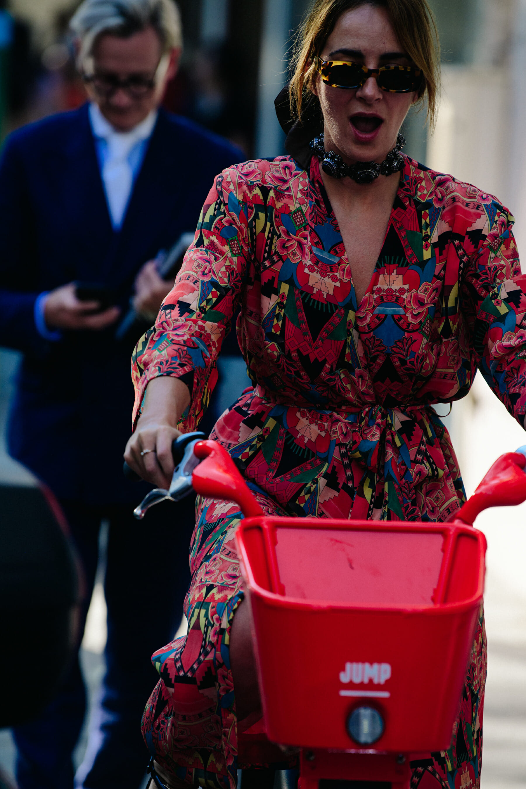 Woman wearing pattern dress